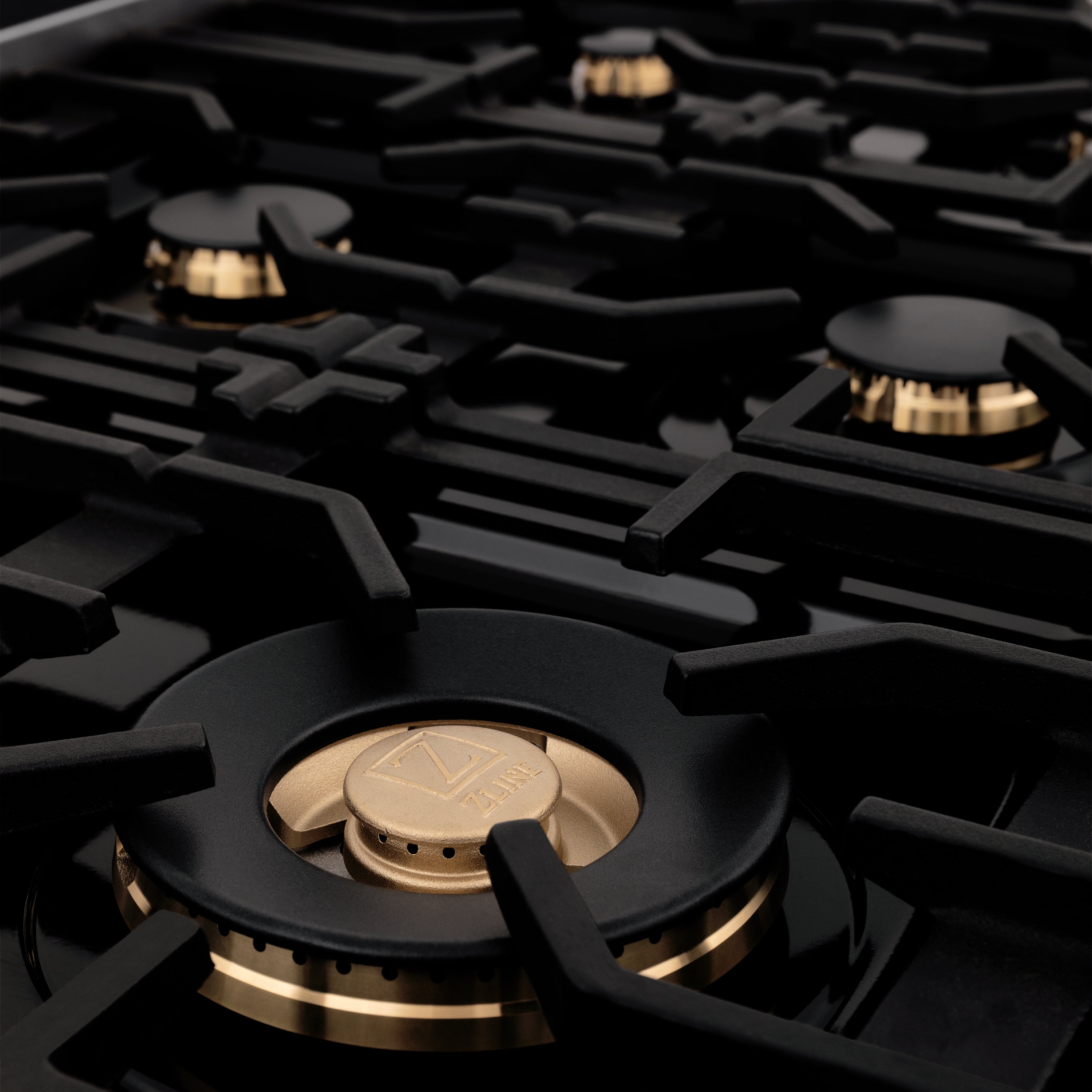 ZLINE Autograph Edition 36" Porcelain Rangetop with 6 Gas Burners in Black Stainless Steel and Accents (RTBZ-36)