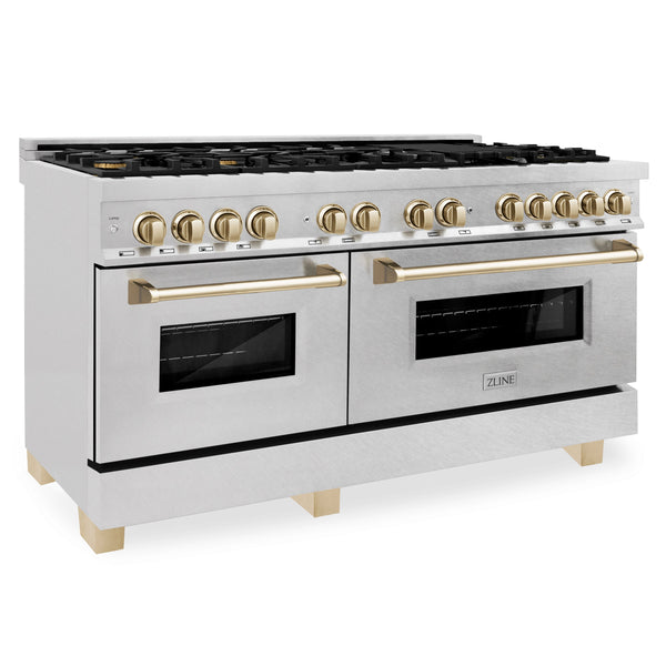 ZLINE Autograph Edition 60 in. 7.4 cu. ft. Dual Fuel Range with Gas Stove and Electric Oven in DuraSnow Stainless Steel with Accents (RASZ-SN-60)