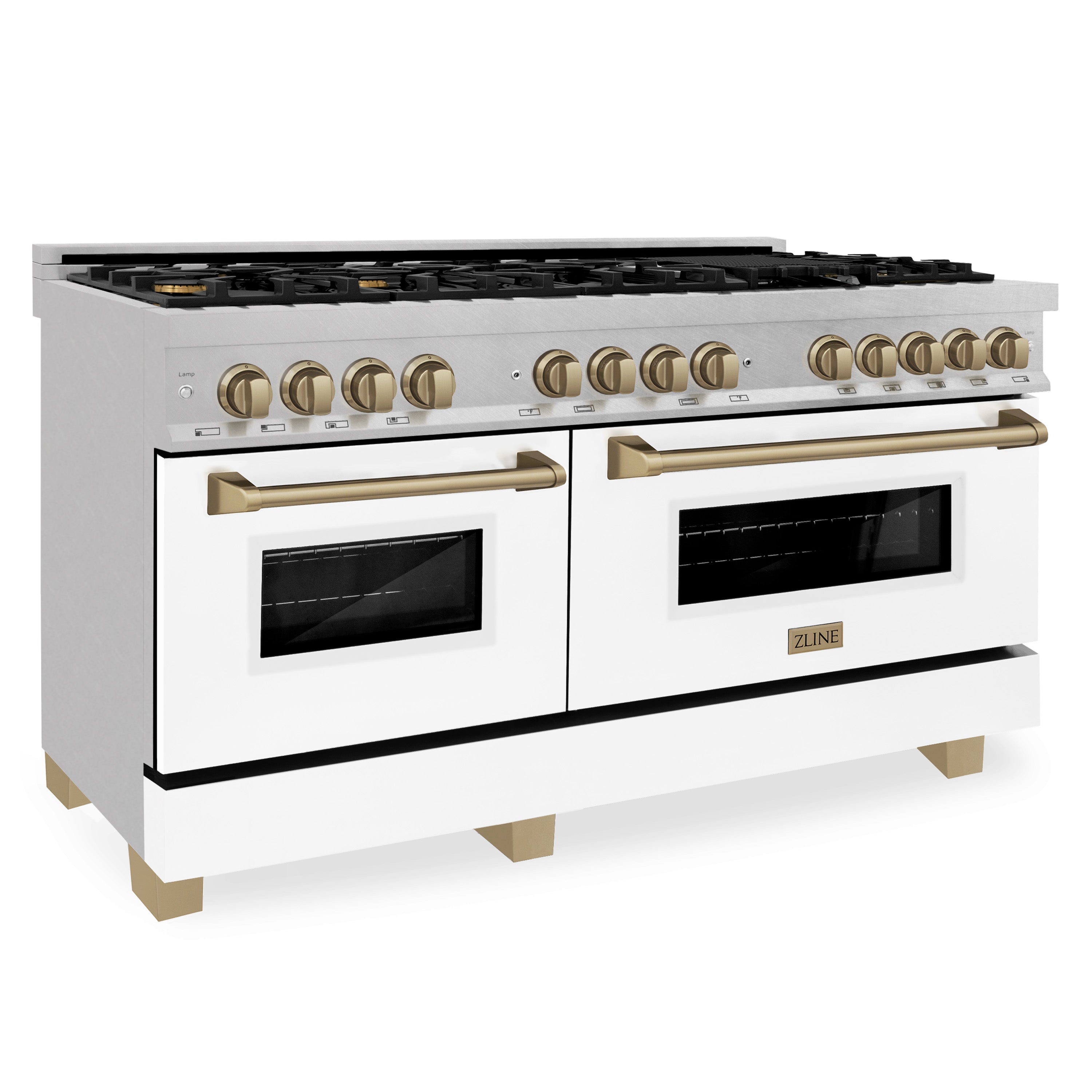 ZLINE Autograph Edition 60 in. 7.4 cu. ft. Dual Fuel Range with Gas Stove and Electric Oven in DuraSnow Stainless Steel with White Matte Door and Accents (RASZ-WM-60)