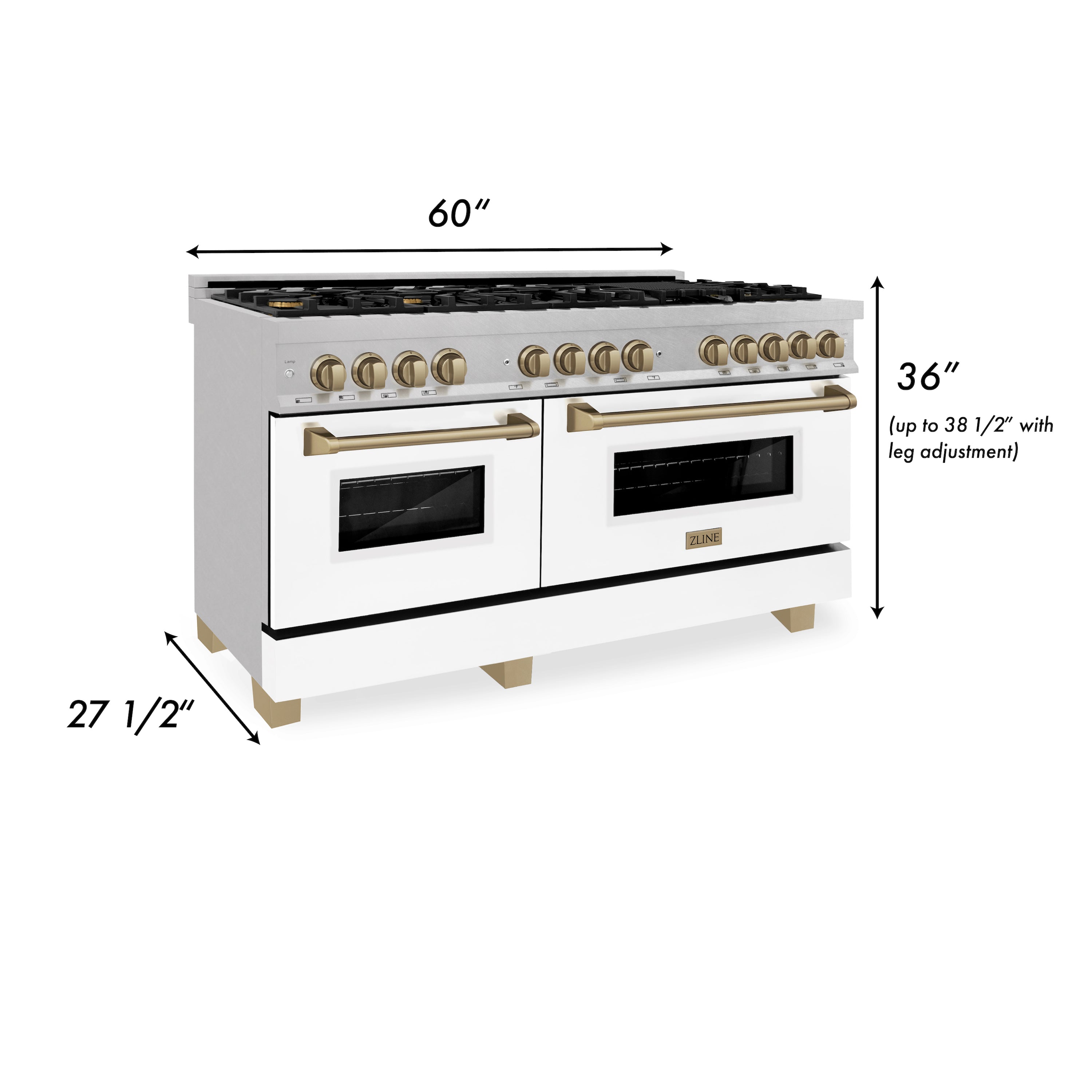 ZLINE Autograph Edition 60 in. 7.4 cu. ft. Dual Fuel Range with Gas Stove and Electric Oven in DuraSnow Stainless Steel with White Matte Door and Accents (RASZ-WM-60)