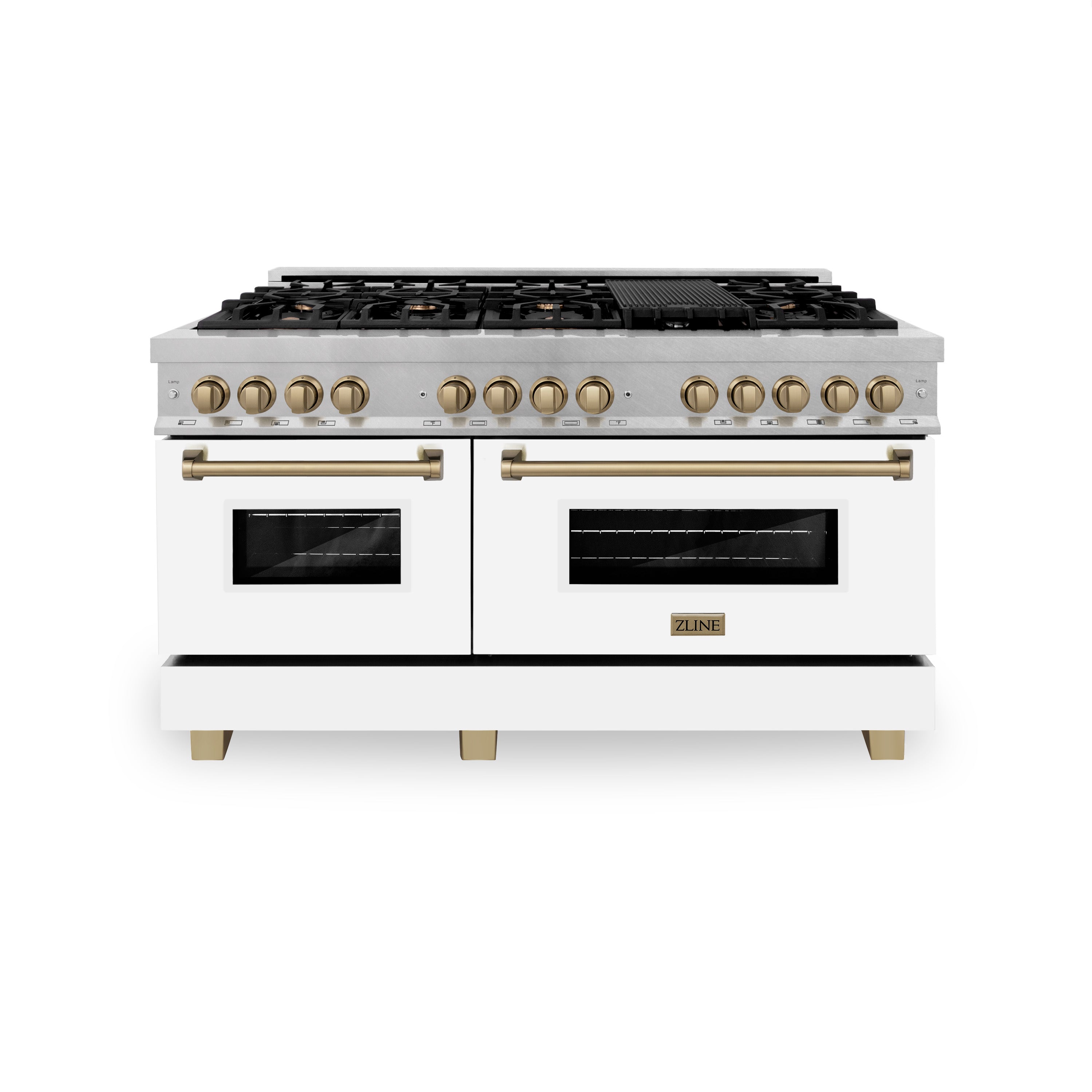 ZLINE Autograph Edition 60 in. 7.4 cu. ft. Dual Fuel Range with Gas Stove and Electric Oven in DuraSnow Stainless Steel with White Matte Door and Accents (RASZ-WM-60)