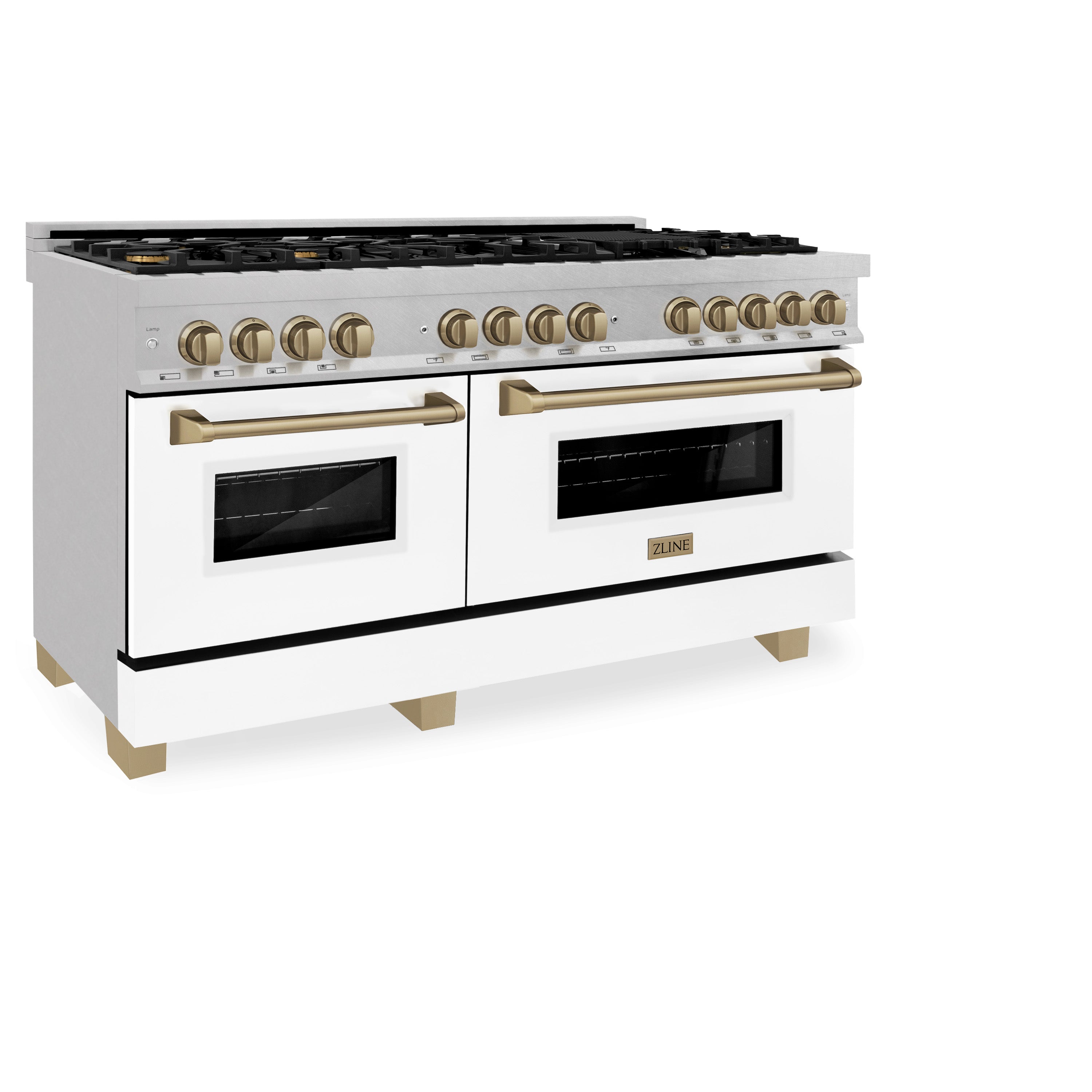 ZLINE Autograph Edition 60 in. 7.4 cu. ft. Dual Fuel Range with Gas Stove and Electric Oven in DuraSnow Stainless Steel with White Matte Door and Accents (RASZ-WM-60)