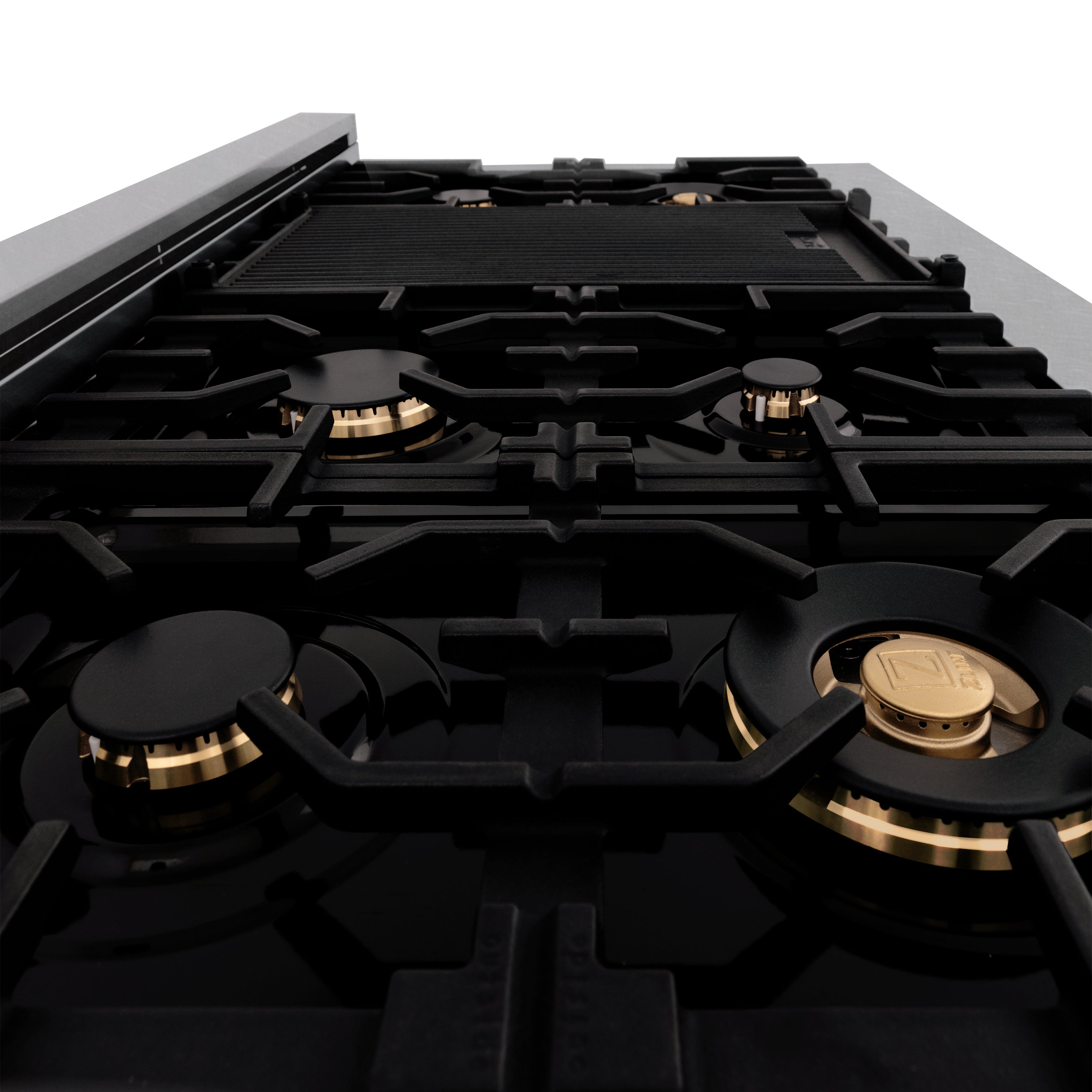 ZLINE Autograph Edition 48" Porcelain Rangetop with 7 Gas Burners in DuraSnow® Stainless Steel and Accents (RTSZ-48)