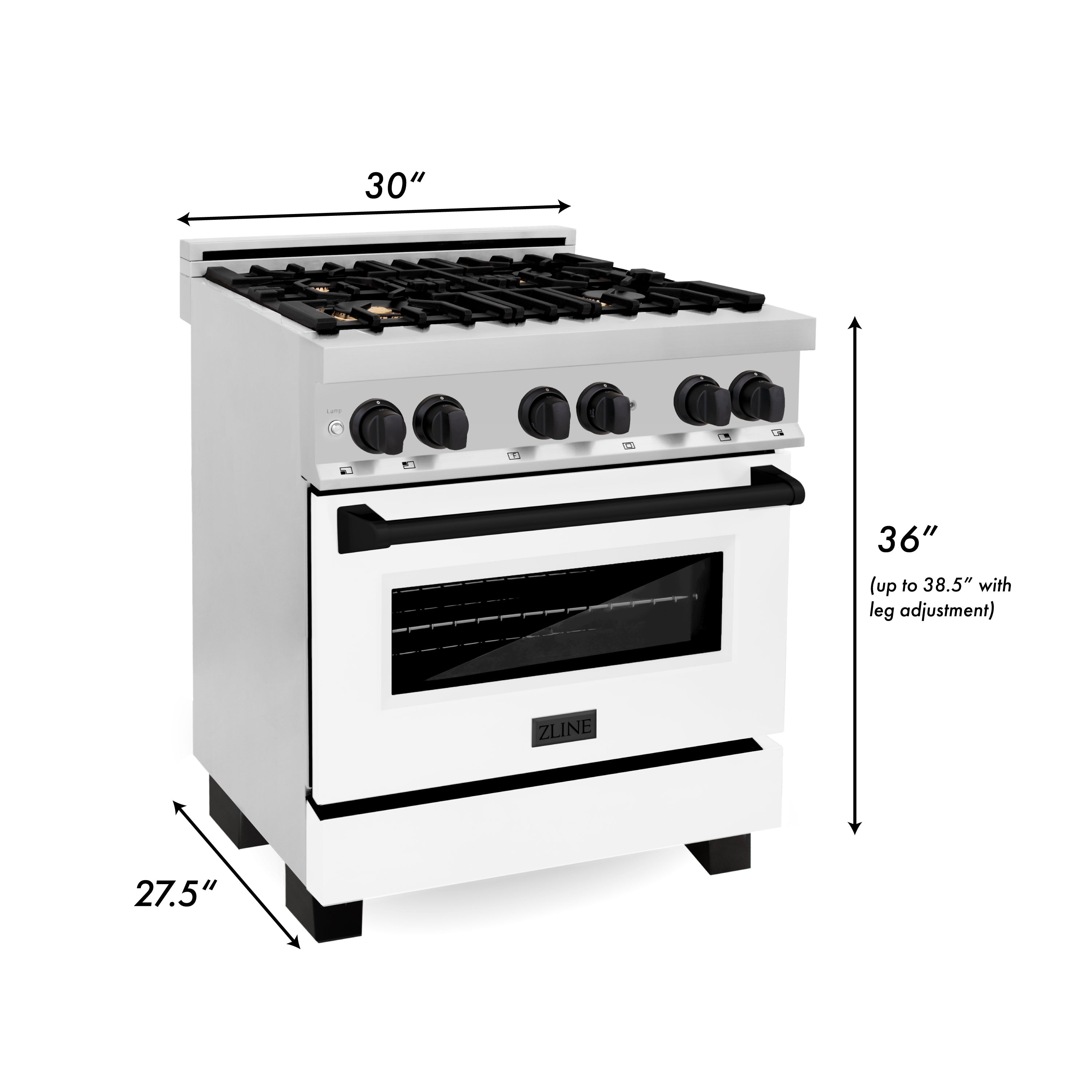 ZLINE Autograph Edition 30" 4.0 cu. ft. Dual Fuel Range with Gas Stove and Electric Oven in Stainless Steel with White Matte Door and Accents (RAZ-WM-30)