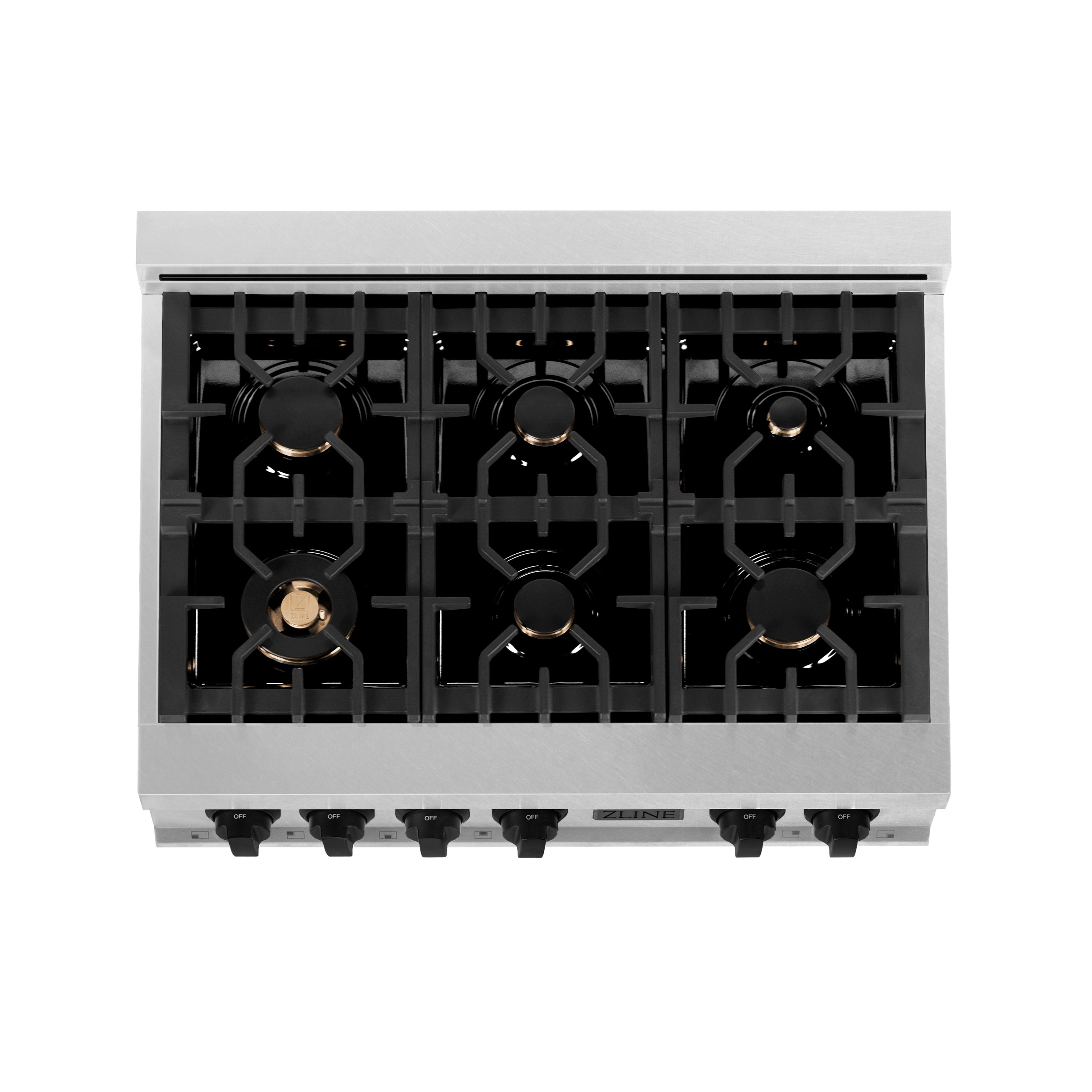 ZLINE Autograph Edition 36" Porcelain Rangetop with 6 Gas Burners in DuraSnow® Stainless Steel and Accents (RTSZ-36)