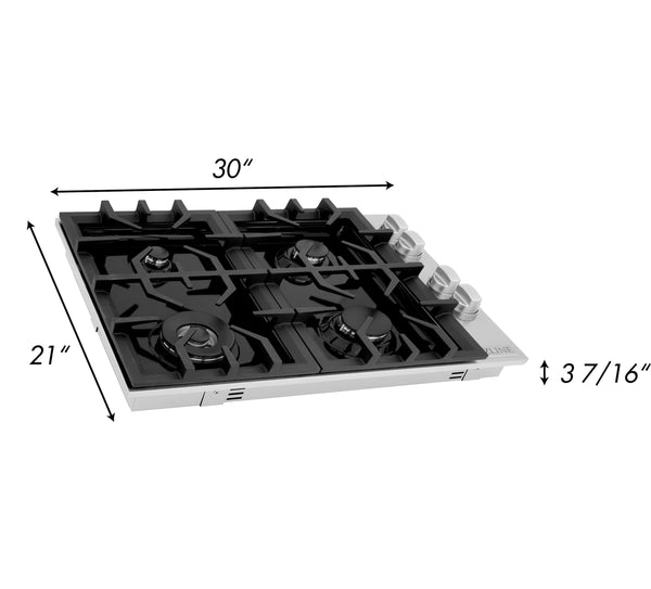 ZLINE 30" Dropin Gas Stovetop with 4 Gas Burners and Black Porcelain Top (RC30-PBT)