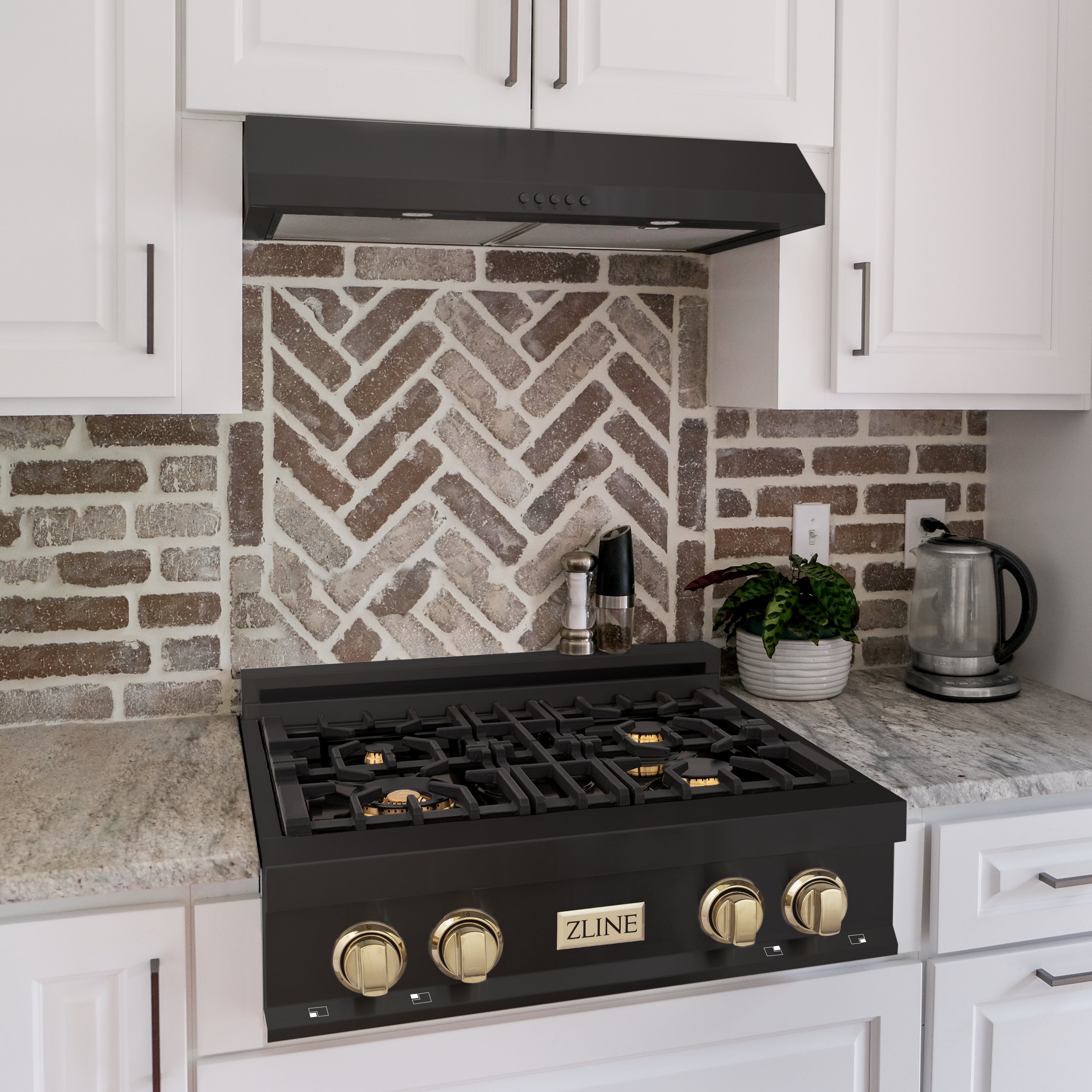 ZLINE Autograph Edition 30" Porcelain Rangetop with 4 Gas Burners in Black Stainless Steel and Accents (RTBZ-30)