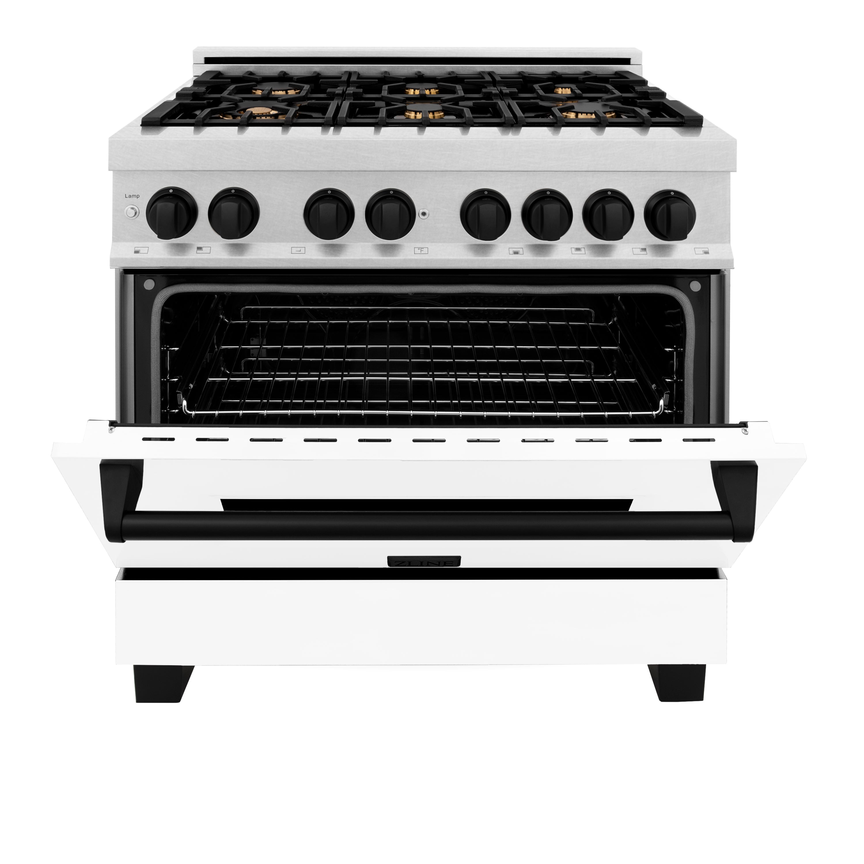 ZLINE Autograph Edition 36" 4.6 cu. ft. Dual Fuel Range with Gas Stove and Electric Oven in DuraSnow® Stainless Steel with White Matte Door and Accents (RASZ-WM-36)