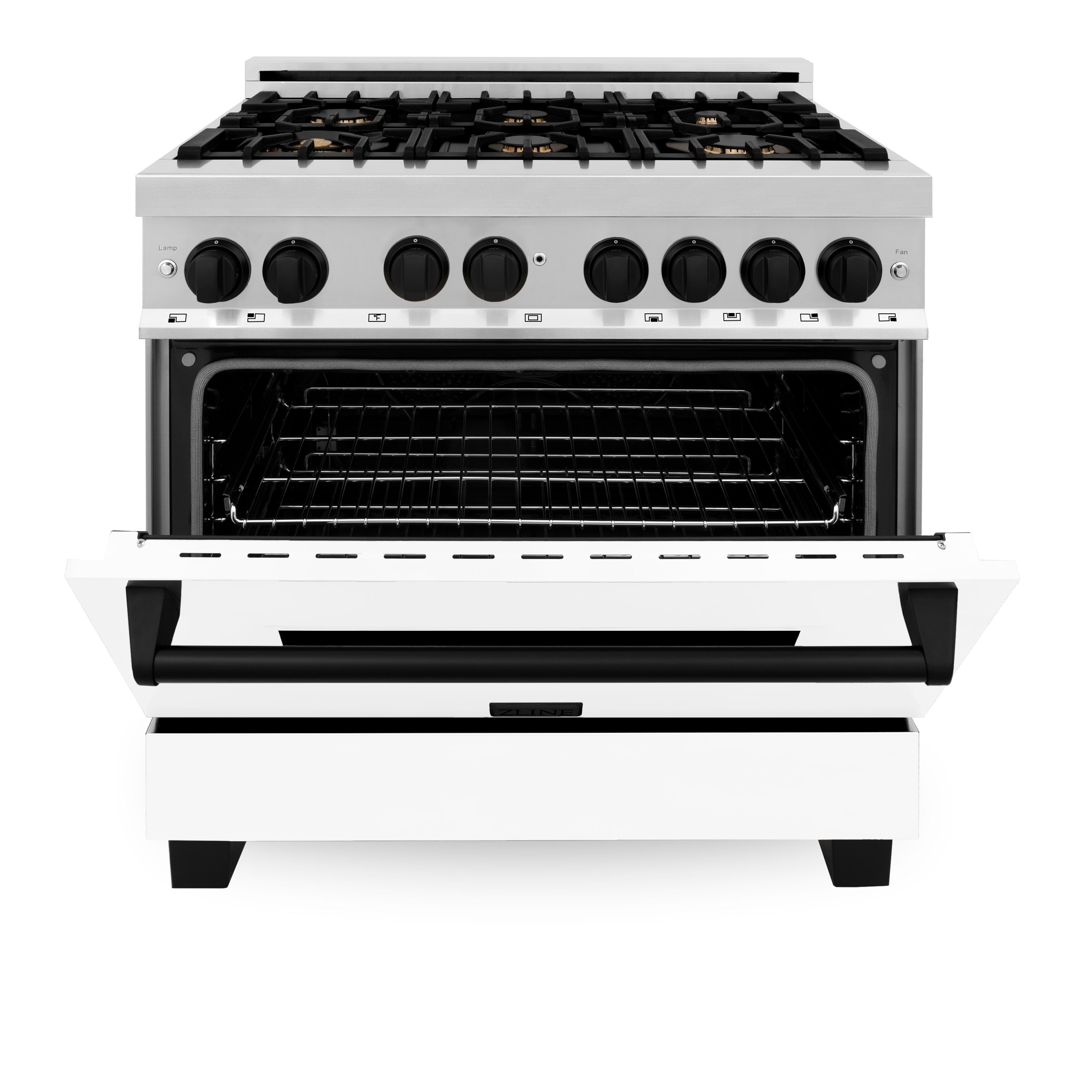 ZLINE Autograph Edition 36" 4.6 cu. ft. Dual Fuel Range with Gas Stove and Electric Oven in Stainless Steel with White Matte Door and Accents (RAZ-WM-36)