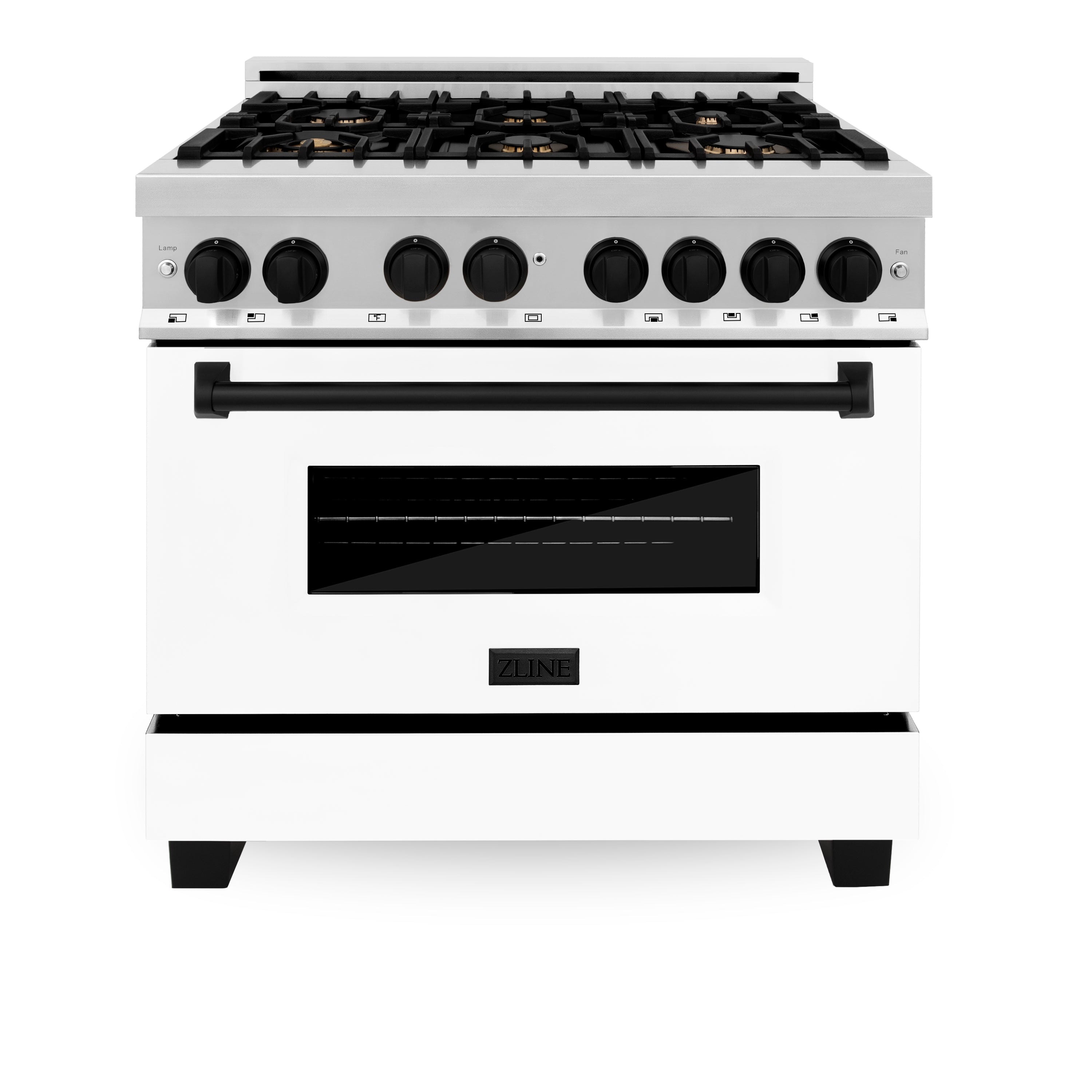 ZLINE Autograph Edition 36" 4.6 cu. ft. Dual Fuel Range with Gas Stove and Electric Oven in Stainless Steel with White Matte Door and Accents (RAZ-WM-36)