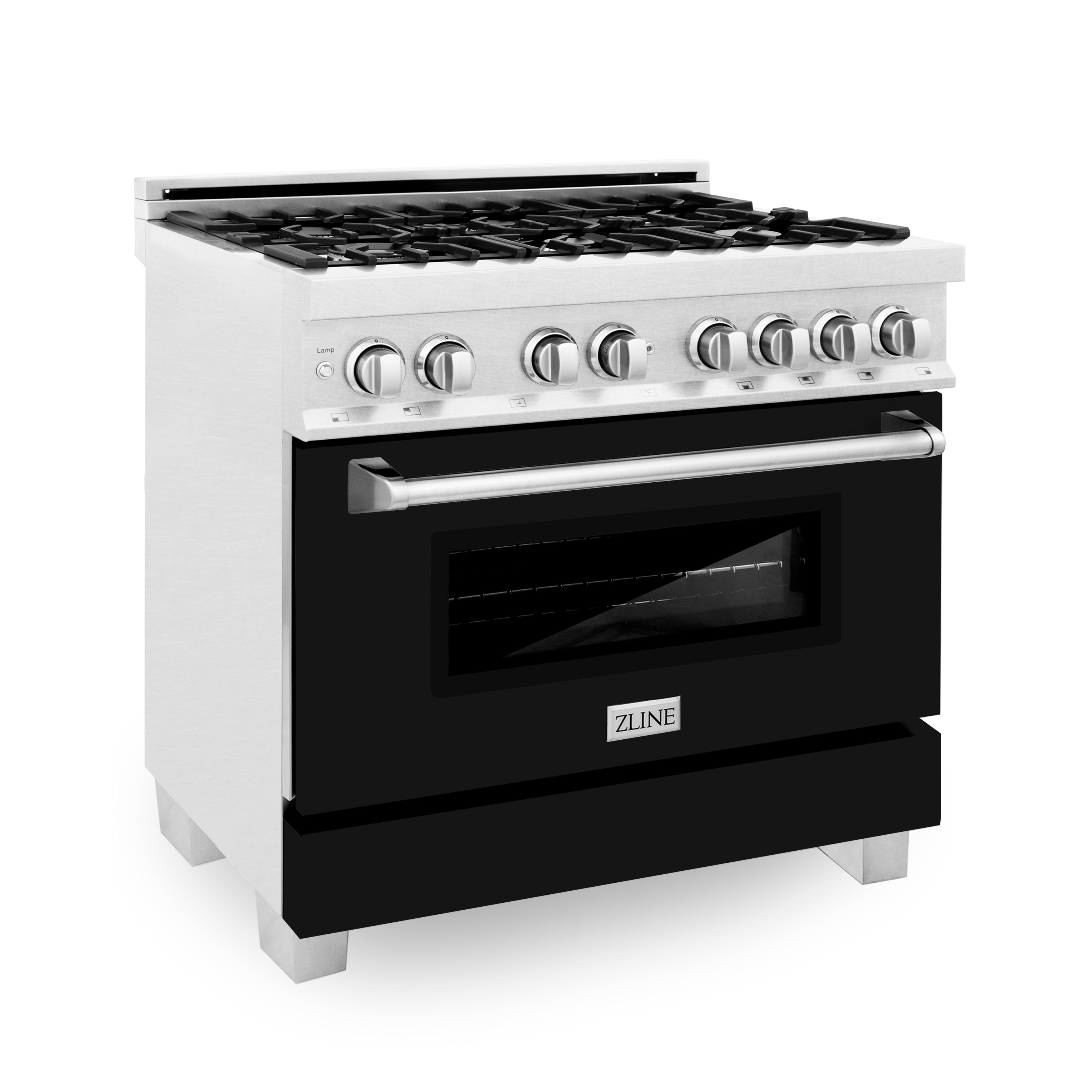 ZLINE 36" Professional Dual Fuel Range in DuraSnow® Stainless Steel with Color Door Options (RAS-SN-36)