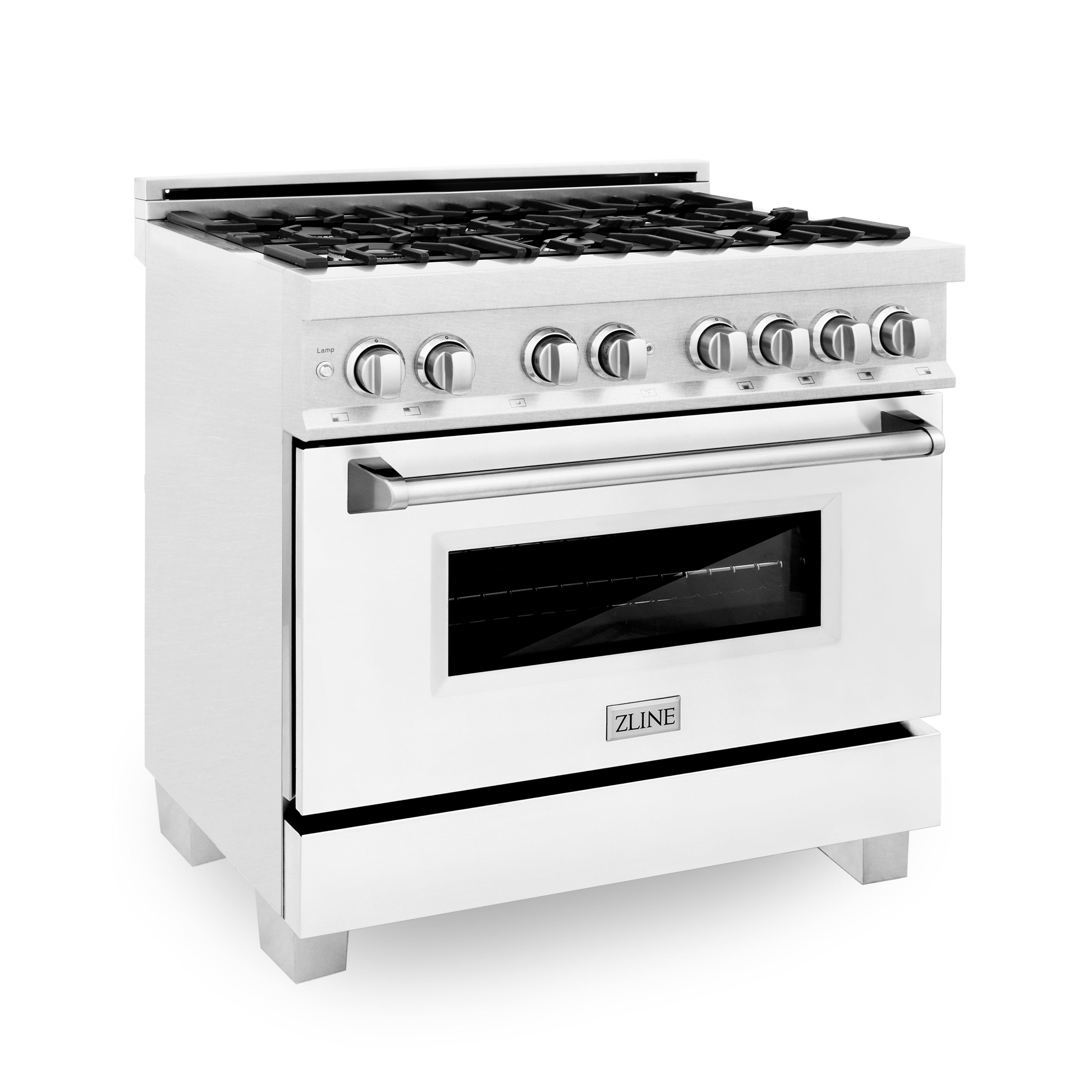 ZLINE 36" Professional Dual Fuel Range in DuraSnow® Stainless Steel with Color Door Options (RAS-SN-36)