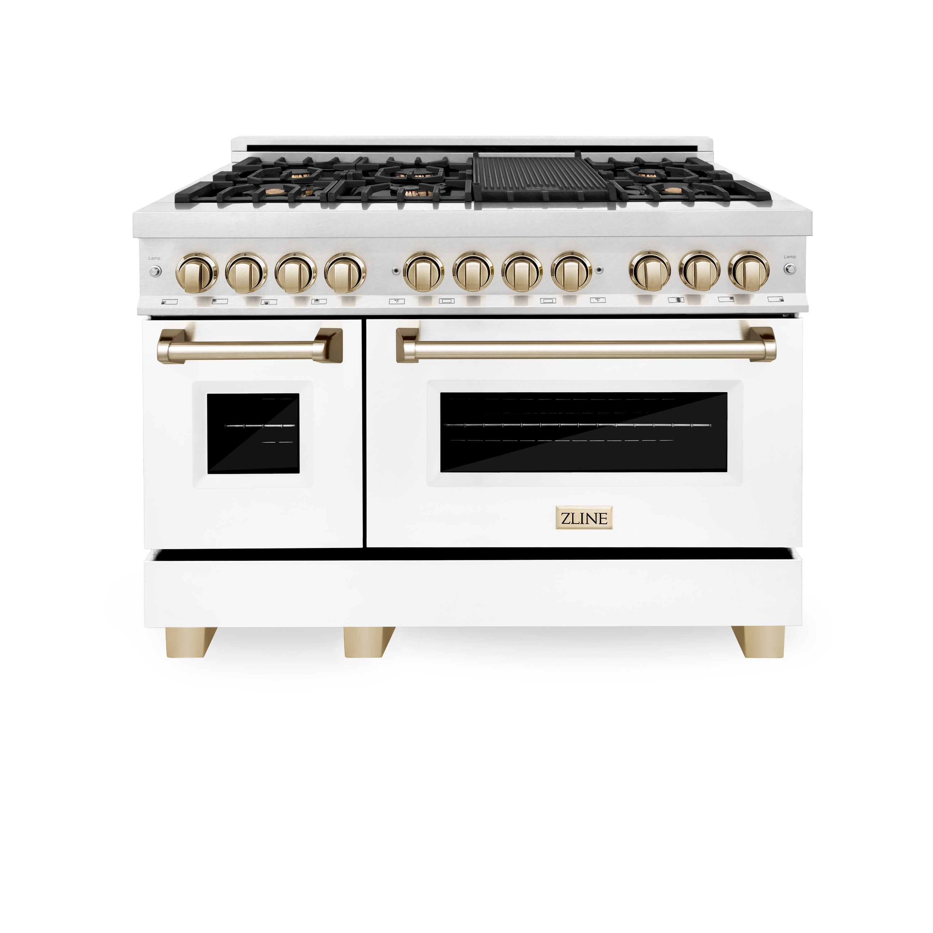 ZLINE Autograph Edition 48" 6.0 cu. ft. Dual Fuel Range with Gas Stove and Electric Oven in DuraSnow® Stainless Steel with White Matte Door and Accents (RASZ-WM-48)