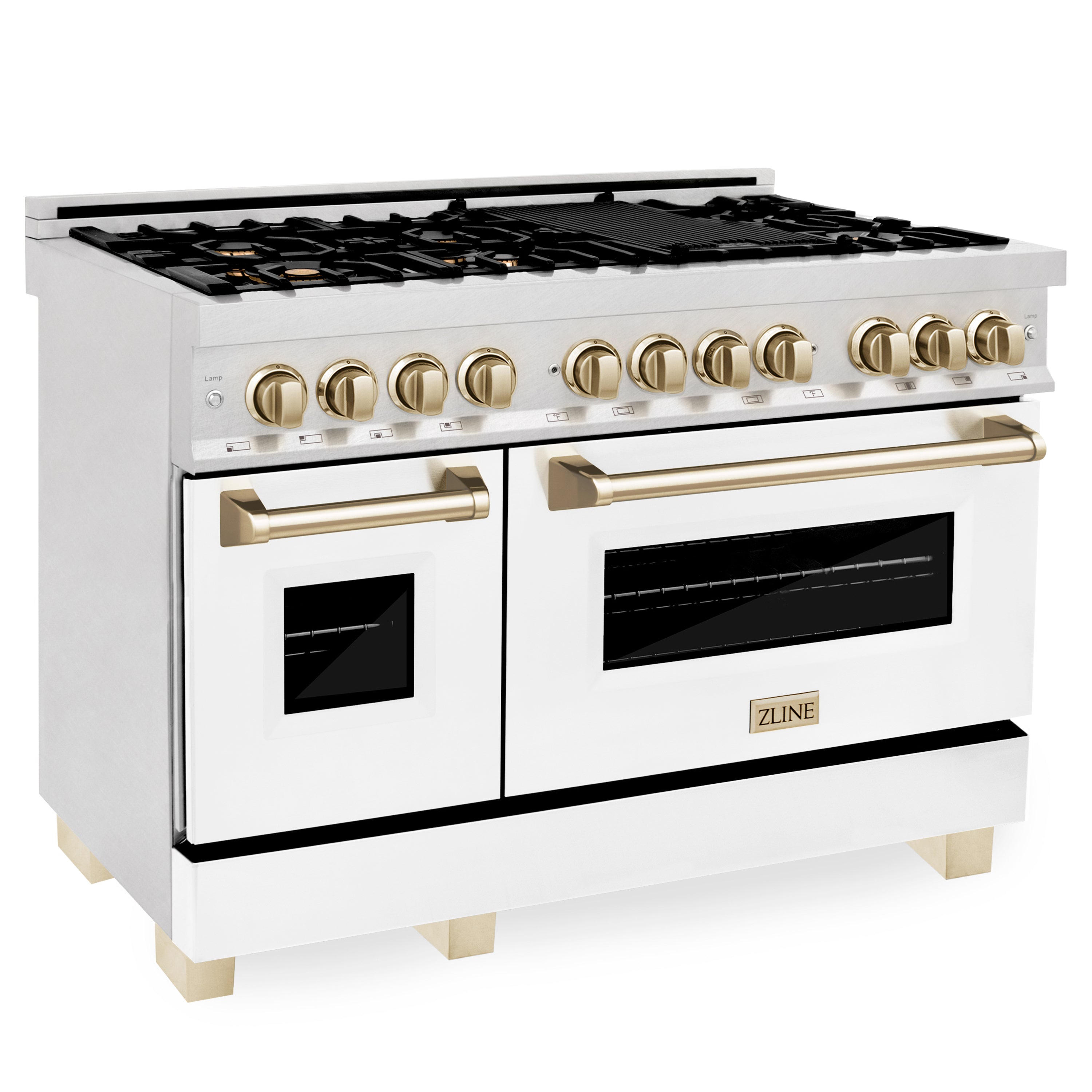 ZLINE Autograph Edition 48" 6.0 cu. ft. Dual Fuel Range with Gas Stove and Electric Oven in DuraSnow® Stainless Steel with White Matte Door and Accents (RASZ-WM-48)