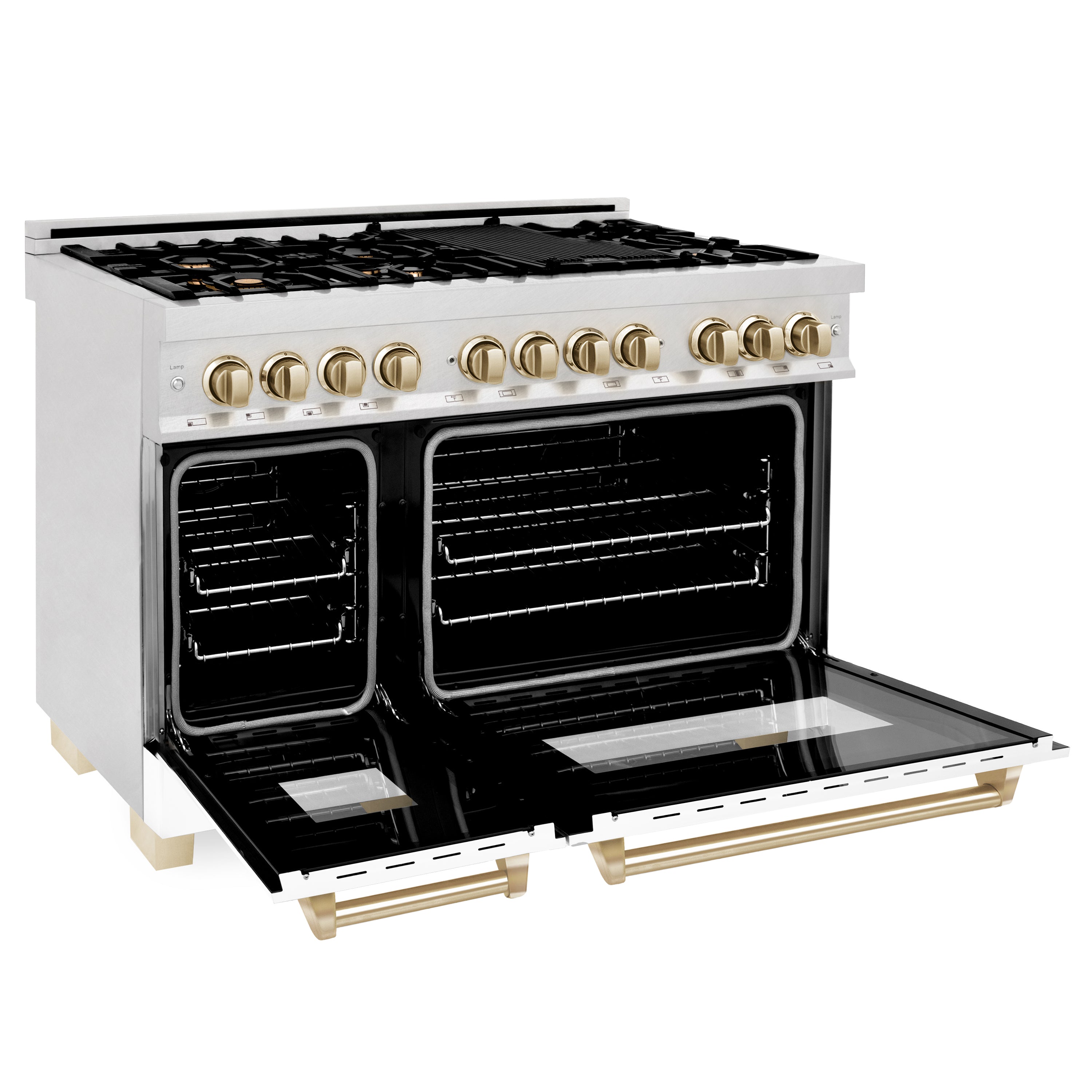 ZLINE Autograph Edition 48" 6.0 cu. ft. Dual Fuel Range with Gas Stove and Electric Oven in DuraSnow® Stainless Steel with White Matte Door and Accents (RASZ-WM-48)