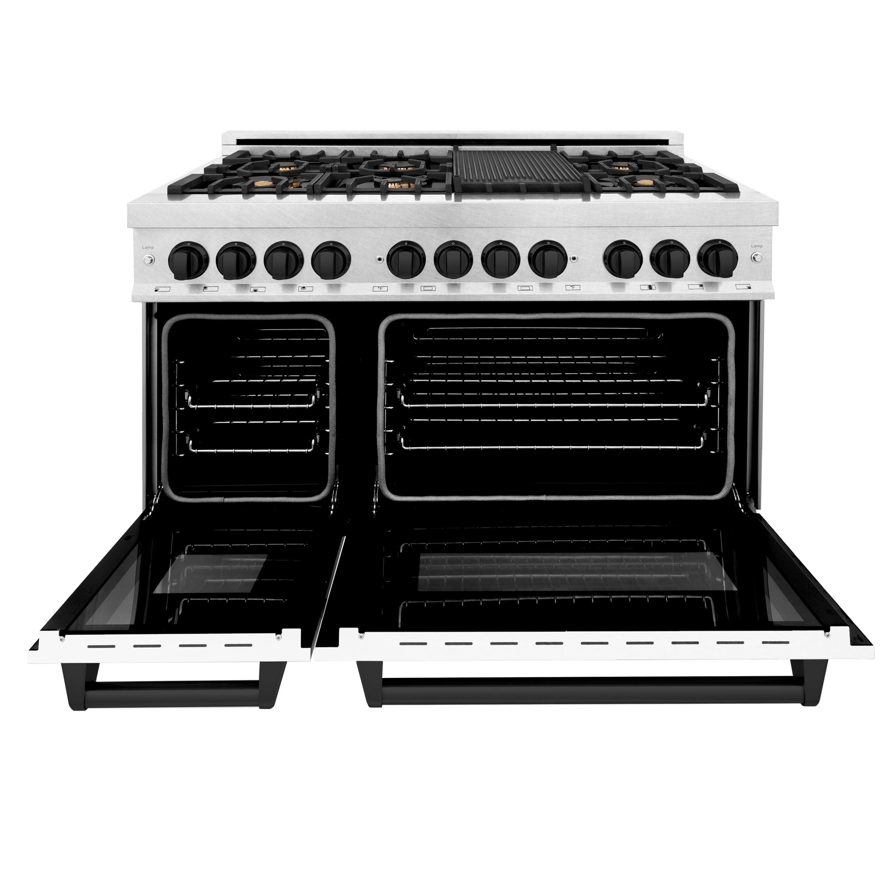 ZLINE Autograph Edition 48" 6.0 cu. ft. Dual Fuel Range with Gas Stove and Electric Oven in DuraSnow® Stainless Steel with White Matte Door and Accents (RASZ-WM-48)