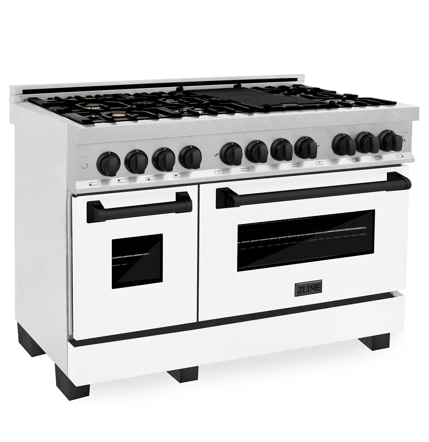 ZLINE Autograph Edition 48" 6.0 cu. ft. Dual Fuel Range with Gas Stove and Electric Oven in DuraSnow® Stainless Steel with White Matte Door and Accents (RASZ-WM-48)