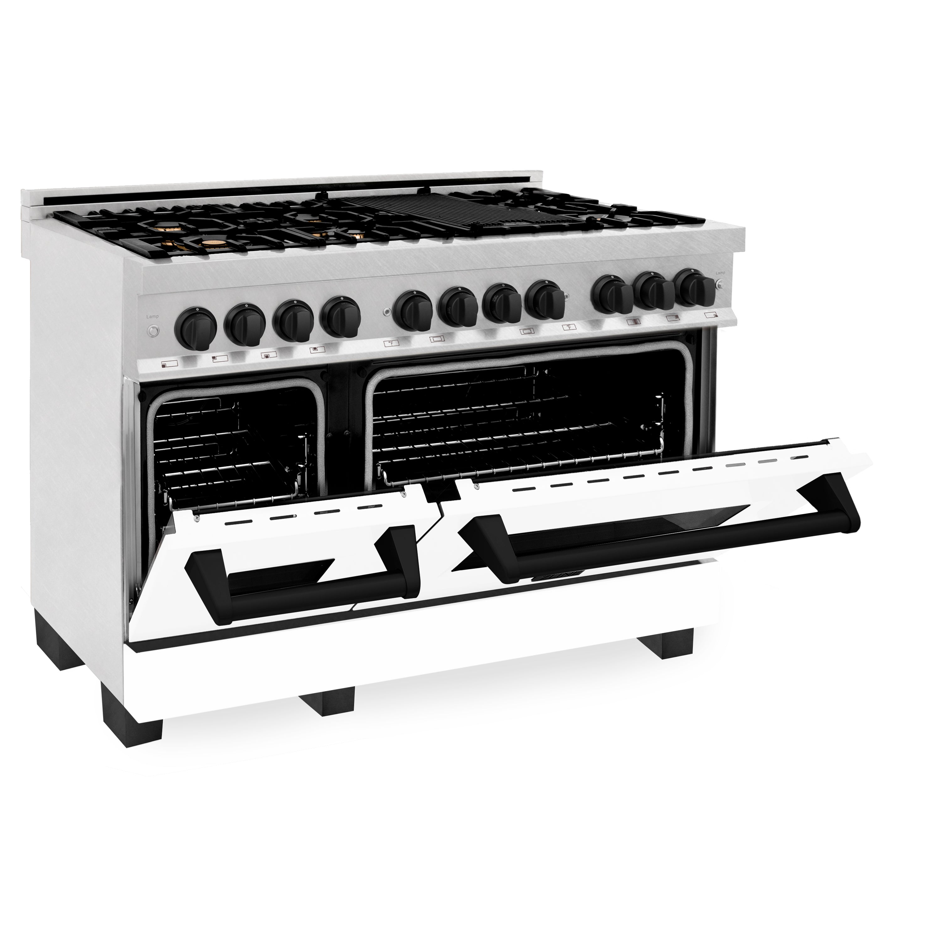 ZLINE Autograph Edition 48" 6.0 cu. ft. Dual Fuel Range with Gas Stove and Electric Oven in DuraSnow® Stainless Steel with White Matte Door and Accents (RASZ-WM-48)