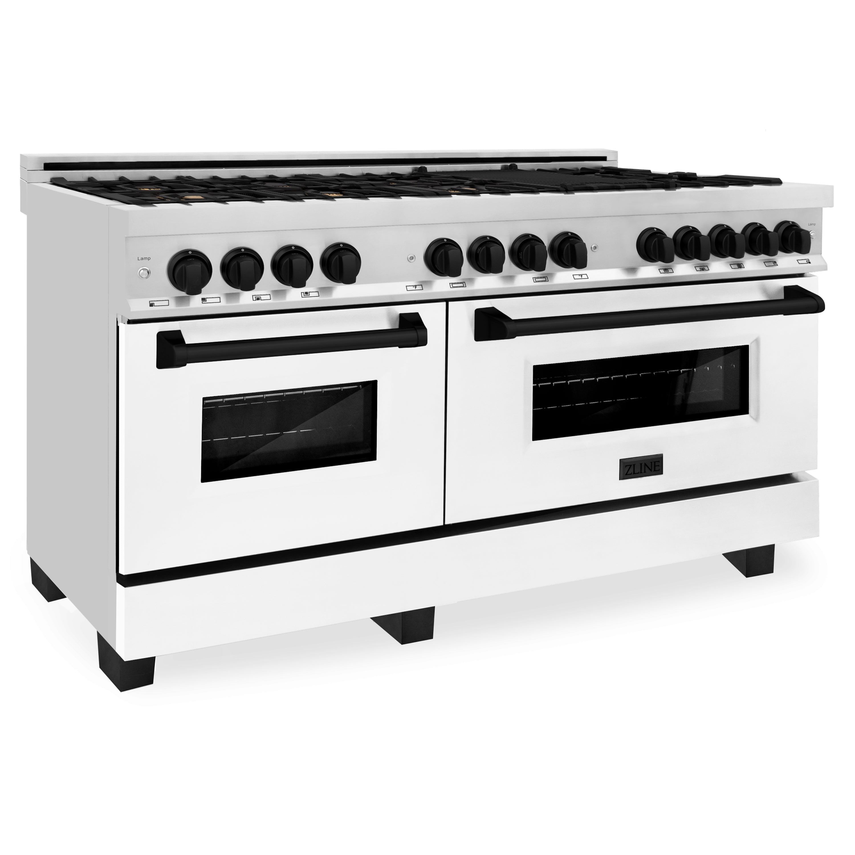 ZLINE Autograph Edition 60" 7.4 cu. ft. Dual Fuel Range with Gas Stove and Electric Oven in Stainless Steel with White Matte Door and Accents (RAZ-WM-60)