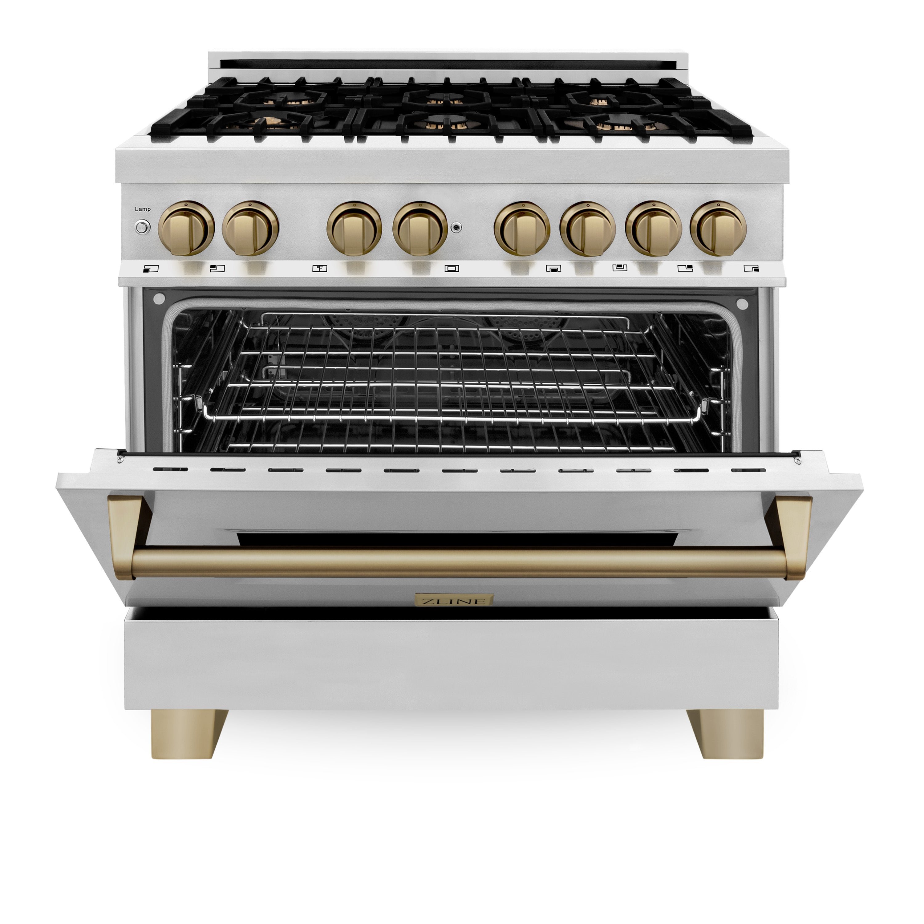 ZLINE Autograph Edition 36" 4.6 cu. ft. Dual Fuel Range with Gas Stove and Electric Oven in Stainless Steel with Accents (RAZ-36)