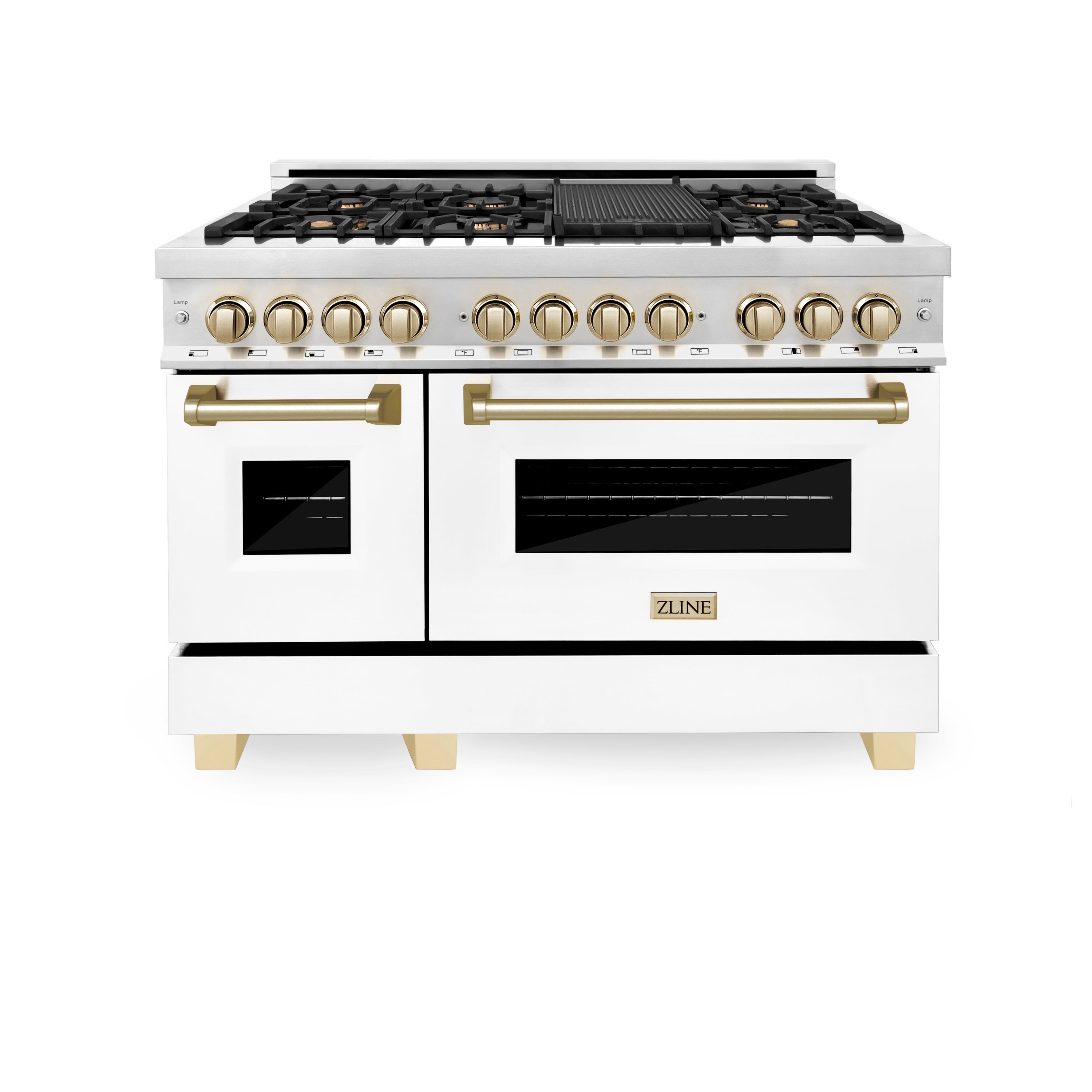 ZLINE Autograph Edition 48" 6.0 cu. ft. Dual Fuel Range with Gas Stove and Electric Oven in Stainless Steel with White Matte Door and Accents (RAZ-WM-48)