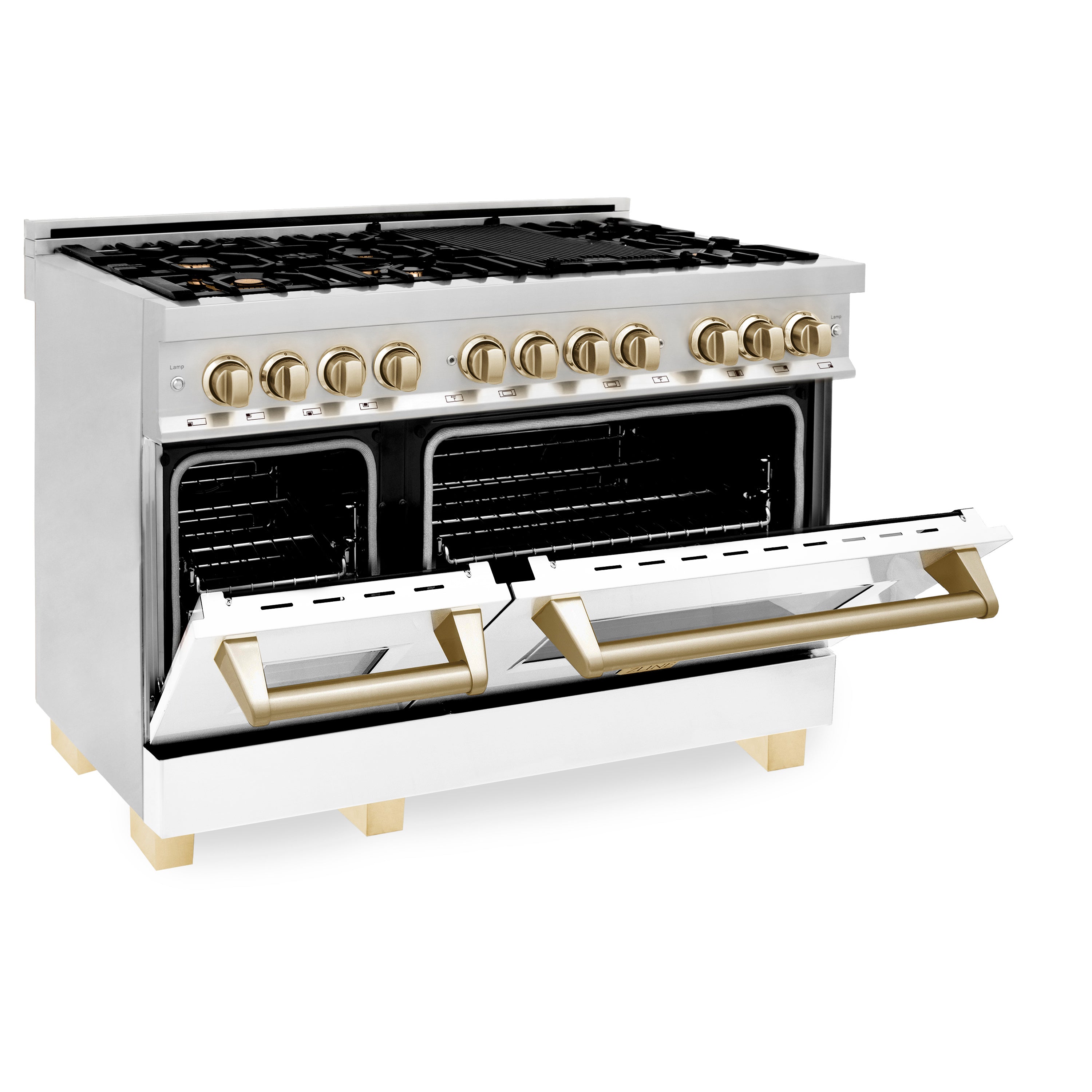 ZLINE Autograph Edition 48" 6.0 cu. ft. Dual Fuel Range with Gas Stove and Electric Oven in Stainless Steel with White Matte Door and Accents (RAZ-WM-48)