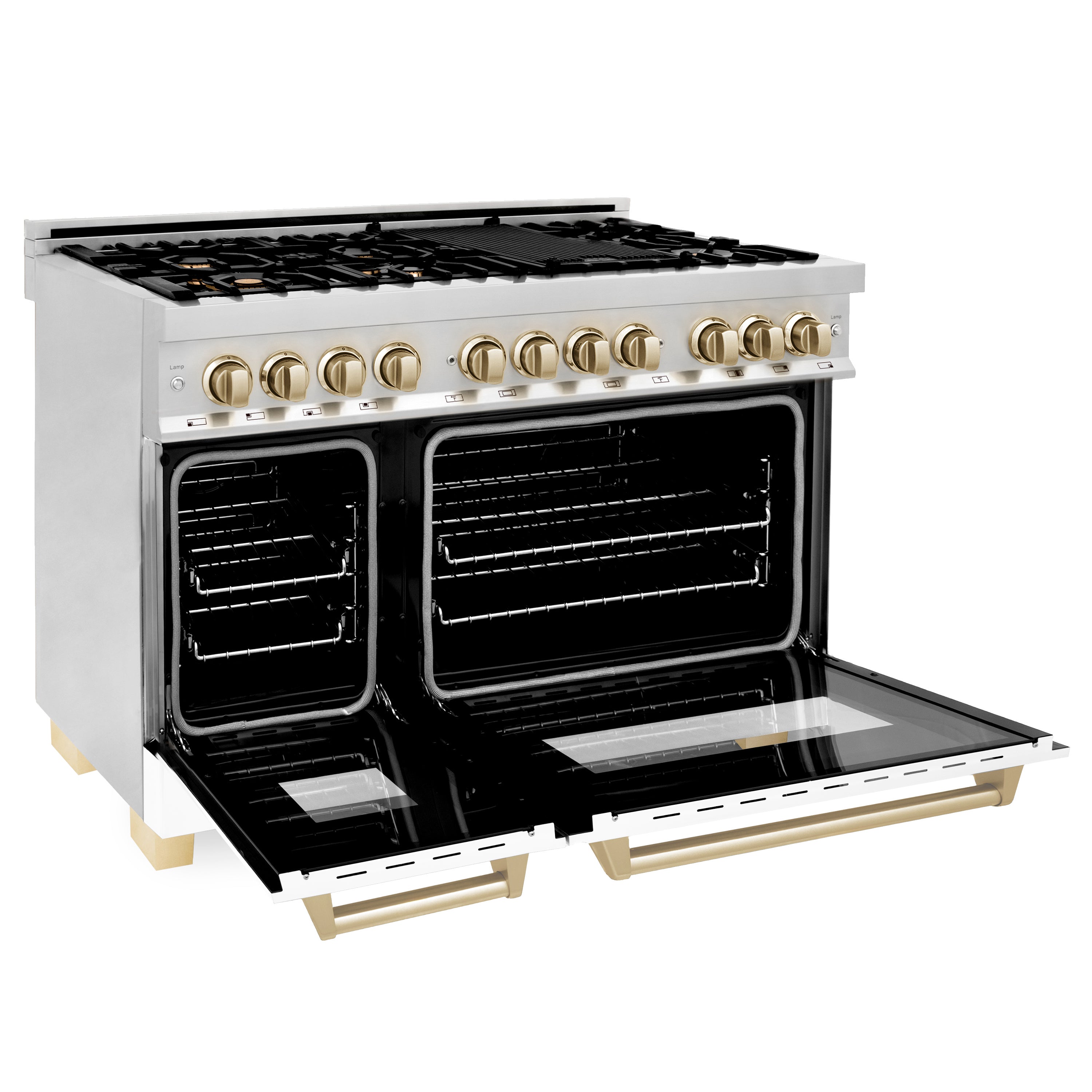 ZLINE Autograph Edition 48" 6.0 cu. ft. Dual Fuel Range with Gas Stove and Electric Oven in Stainless Steel with White Matte Door and Accents (RAZ-WM-48)