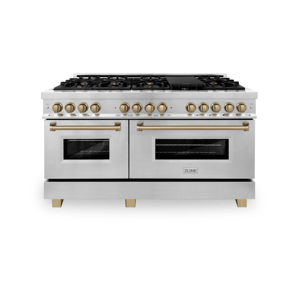 ZLINE Autograph Edition 60" 7.4 cu. ft. Dual Fuel Range with Gas Stove and Electric Oven in Stainless Steel with Accents (RAZ-60)