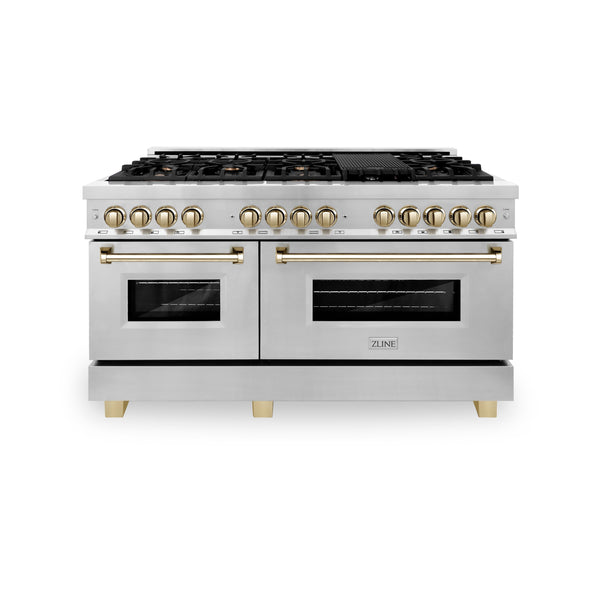 ZLINE Autograph Edition 60" 7.4 cu. ft. Dual Fuel Range with Gas Stove and Electric Oven in Stainless Steel with Accents (RAZ-60)