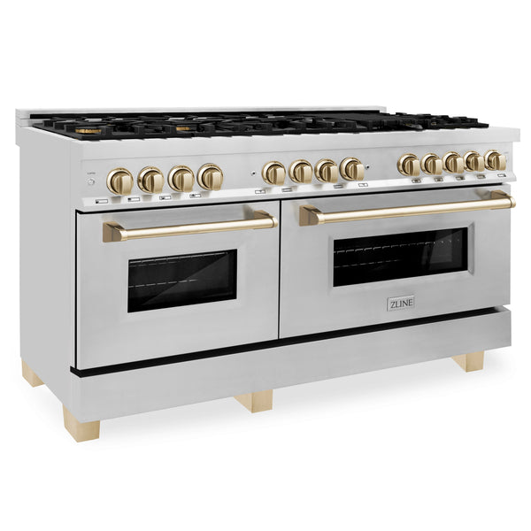 ZLINE Autograph Edition 60" 7.4 cu. ft. Dual Fuel Range with Gas Stove and Electric Oven in Stainless Steel with Accents (RAZ-60)