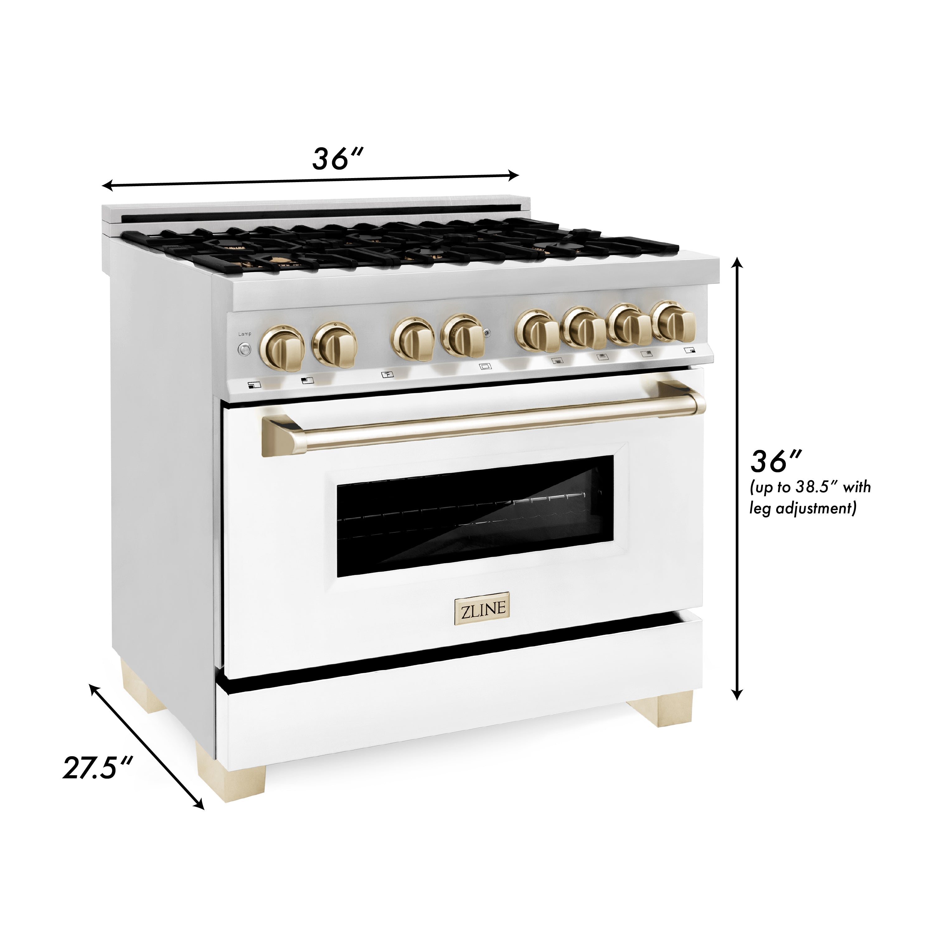 ZLINE Autograph Edition 36" 4.6 cu. ft. Dual Fuel Range with Gas Stove and Electric Oven in Stainless Steel with White Matte Door and Accents (RAZ-WM-36)