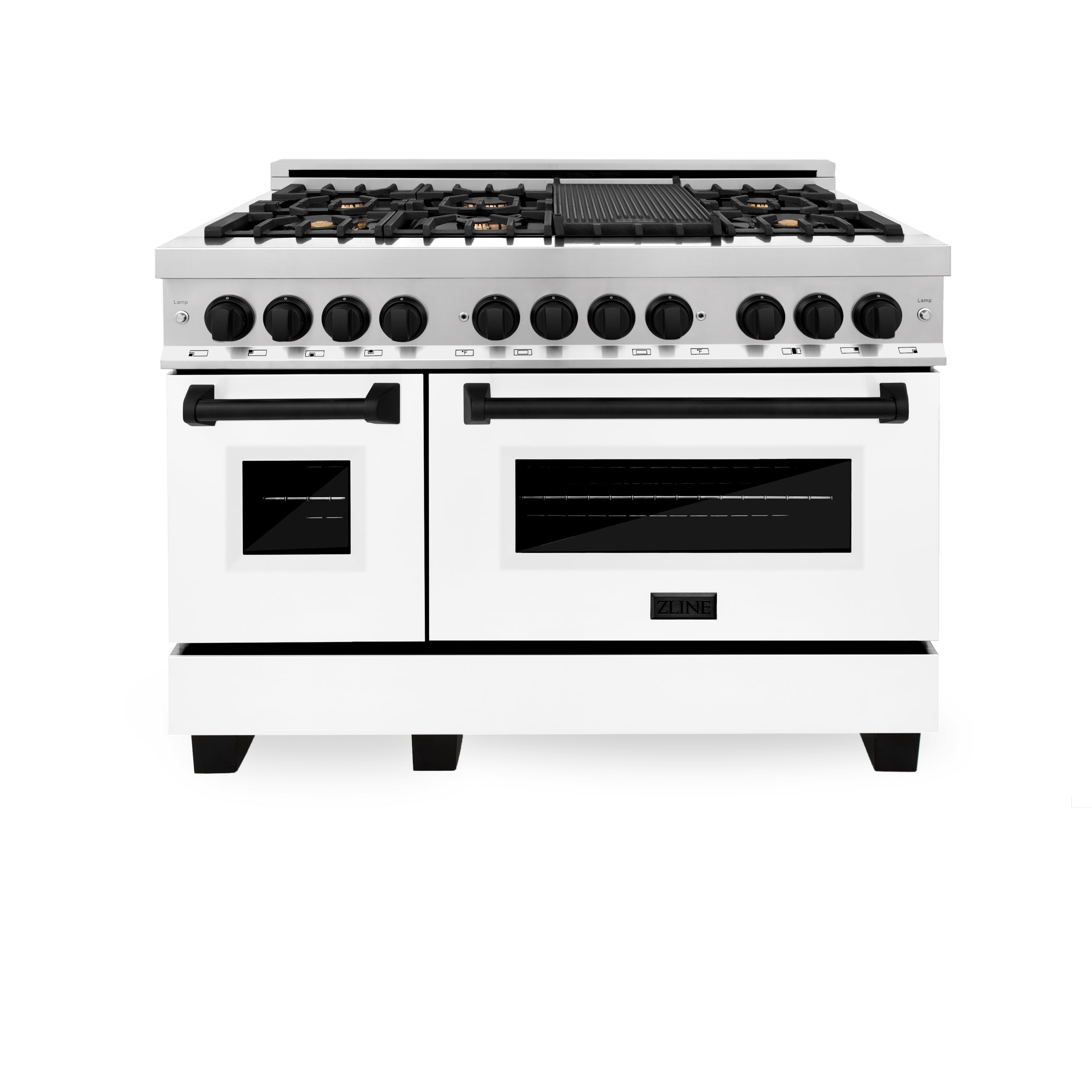 ZLINE Autograph Edition 48" 6.0 cu. ft. Dual Fuel Range with Gas Stove and Electric Oven in Stainless Steel with White Matte Door and Accents (RAZ-WM-48)