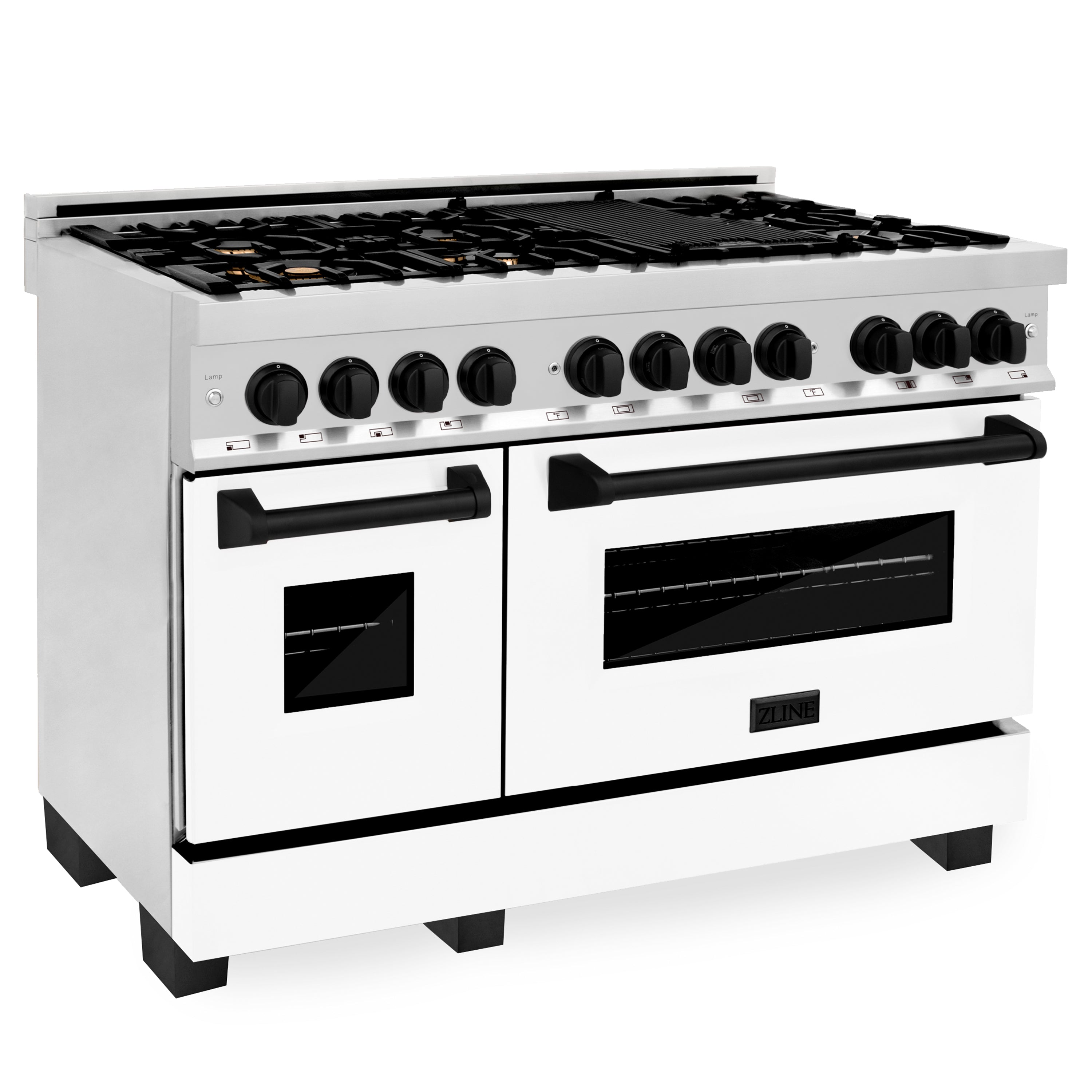 ZLINE Autograph Edition 48" 6.0 cu. ft. Dual Fuel Range with Gas Stove and Electric Oven in Stainless Steel with White Matte Door and Accents (RAZ-WM-48)