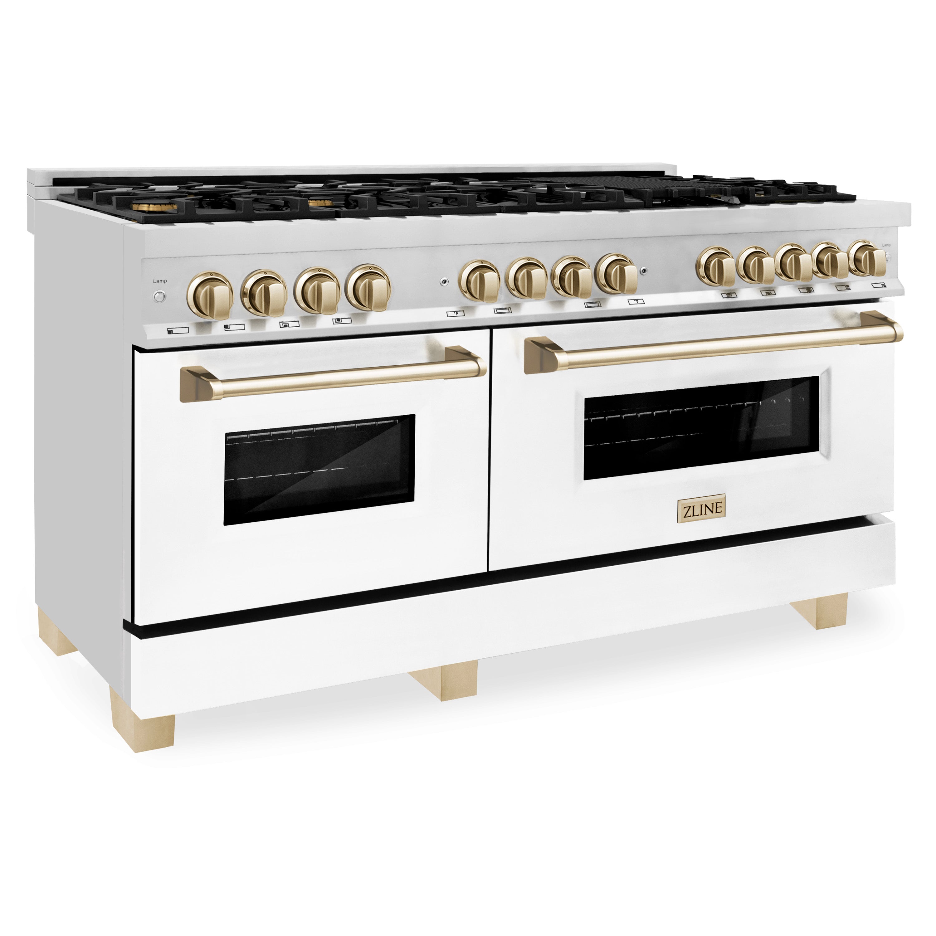 ZLINE Autograph Edition 60" 7.4 cu. ft. Dual Fuel Range with Gas Stove and Electric Oven in Stainless Steel with White Matte Door and Accents (RAZ-WM-60)