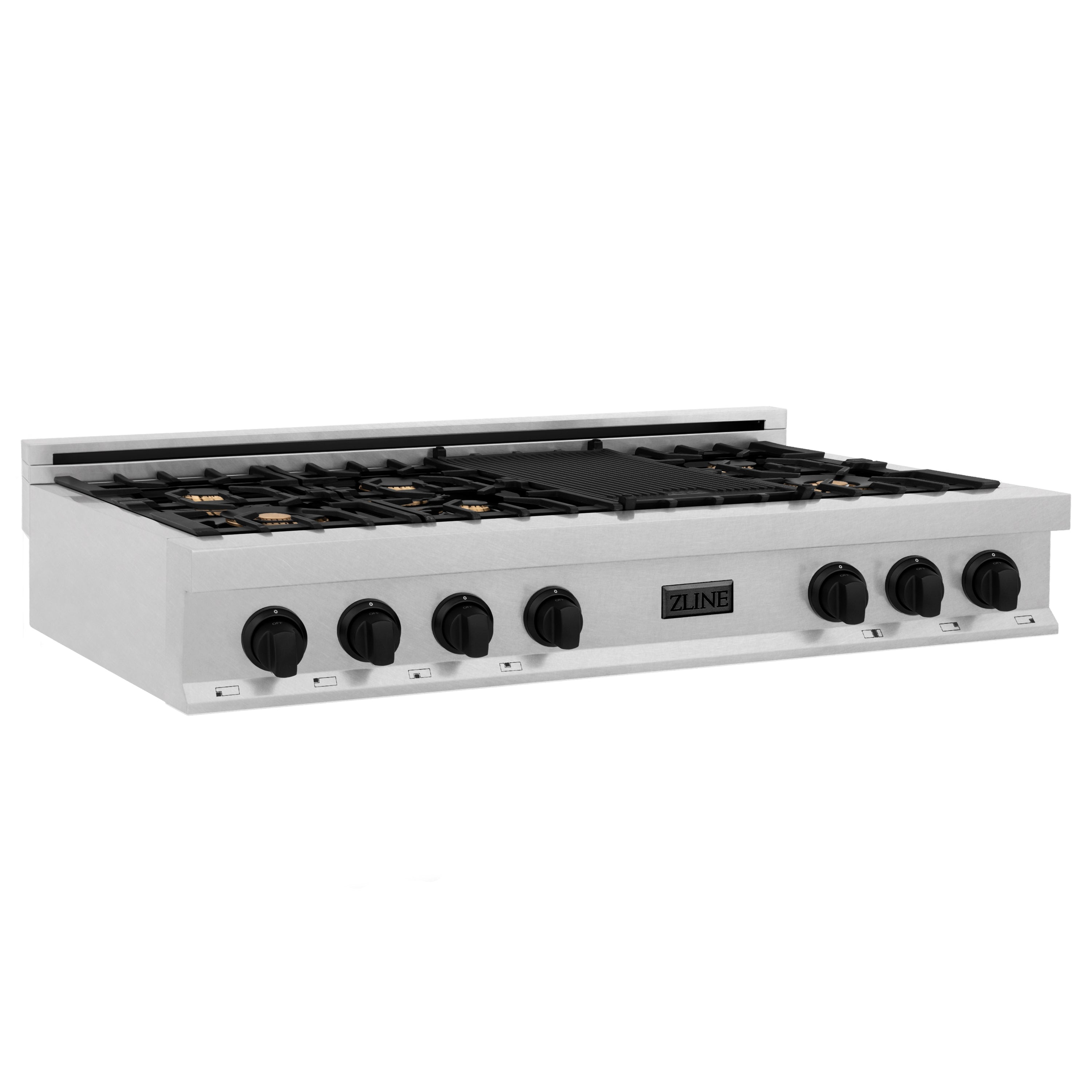 ZLINE Autograph Edition 48" Porcelain Rangetop with 7 Gas Burners in DuraSnow® Stainless Steel and Accents (RTSZ-48)