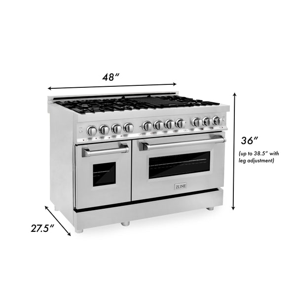 ZLINE 48" Professional Dual Fuel Range with Gas Stovetop & Electric Convection Oven in Stainless Steel & Color Door Options (RA48)