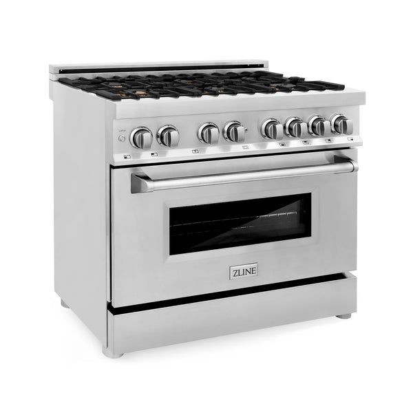 ZLINE 36" Dual Fuel Range with Gas Stove and Electric Oven in Stainless Steel with Color Door Options (RA36)