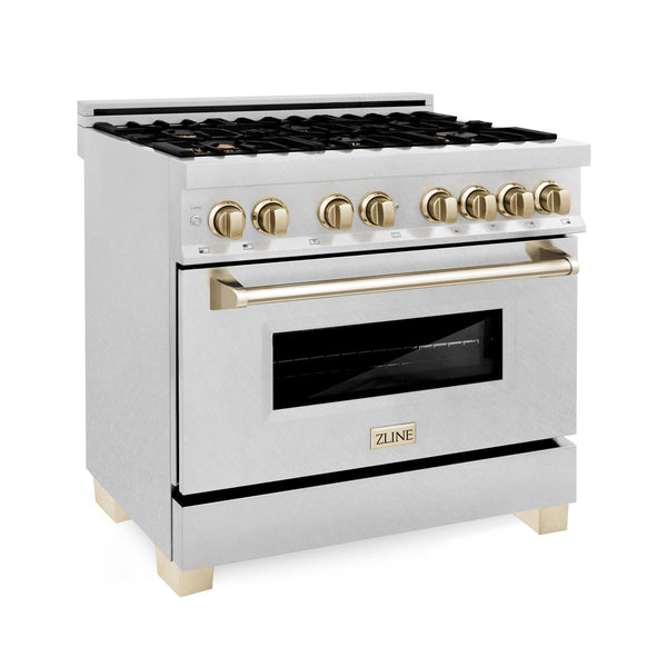 ZLINE Autograph Edition 36" 4.6 cu. ft. Dual Fuel Range with Gas Stove and Electric Oven in DuraSnow® Stainless Steel with Accents (RASZ-SN-36)