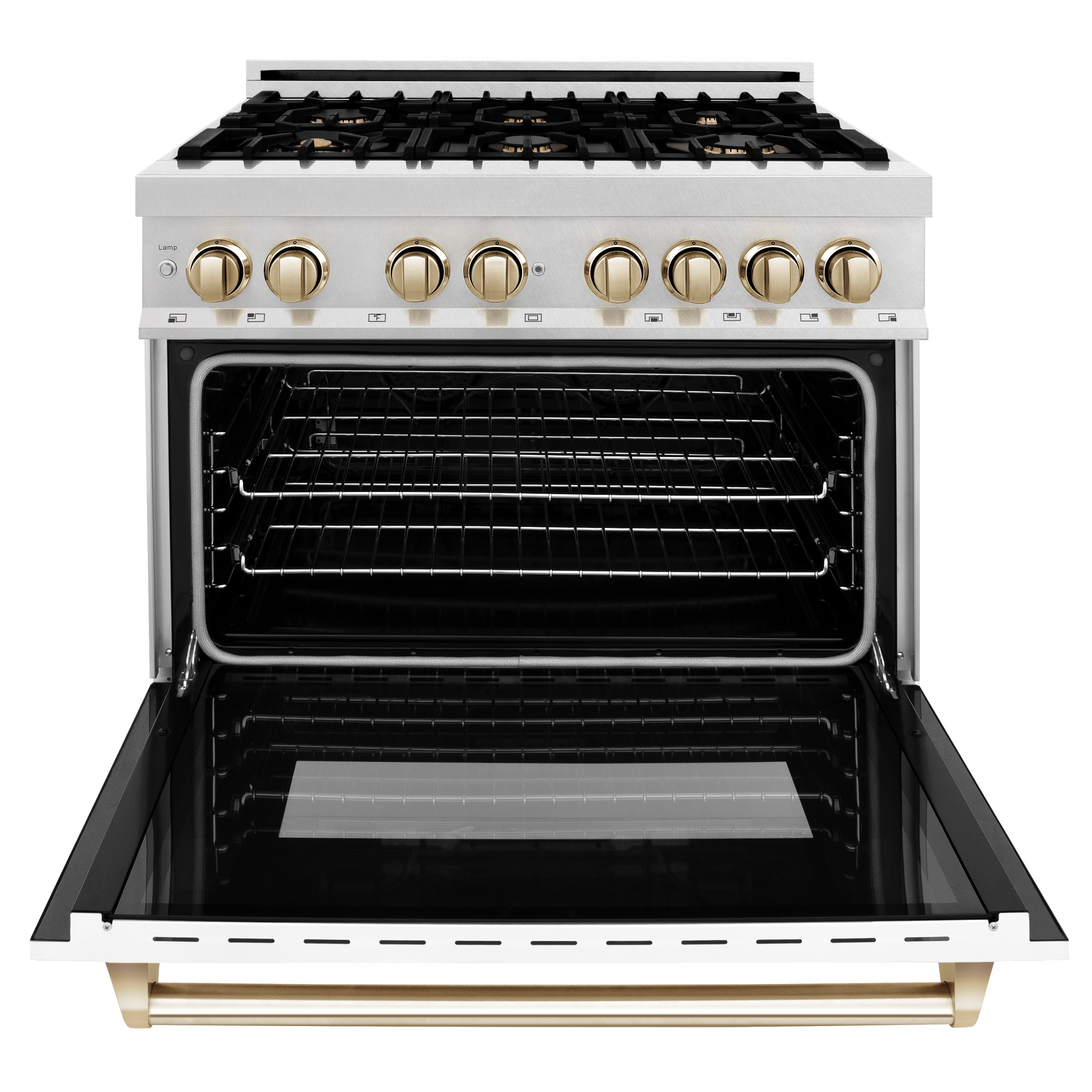 ZLINE Autograph Edition 36" 4.6 cu. ft. Dual Fuel Range with Gas Stove and Electric Oven in DuraSnow® Stainless Steel with White Matte Door and Accents (RASZ-WM-36)