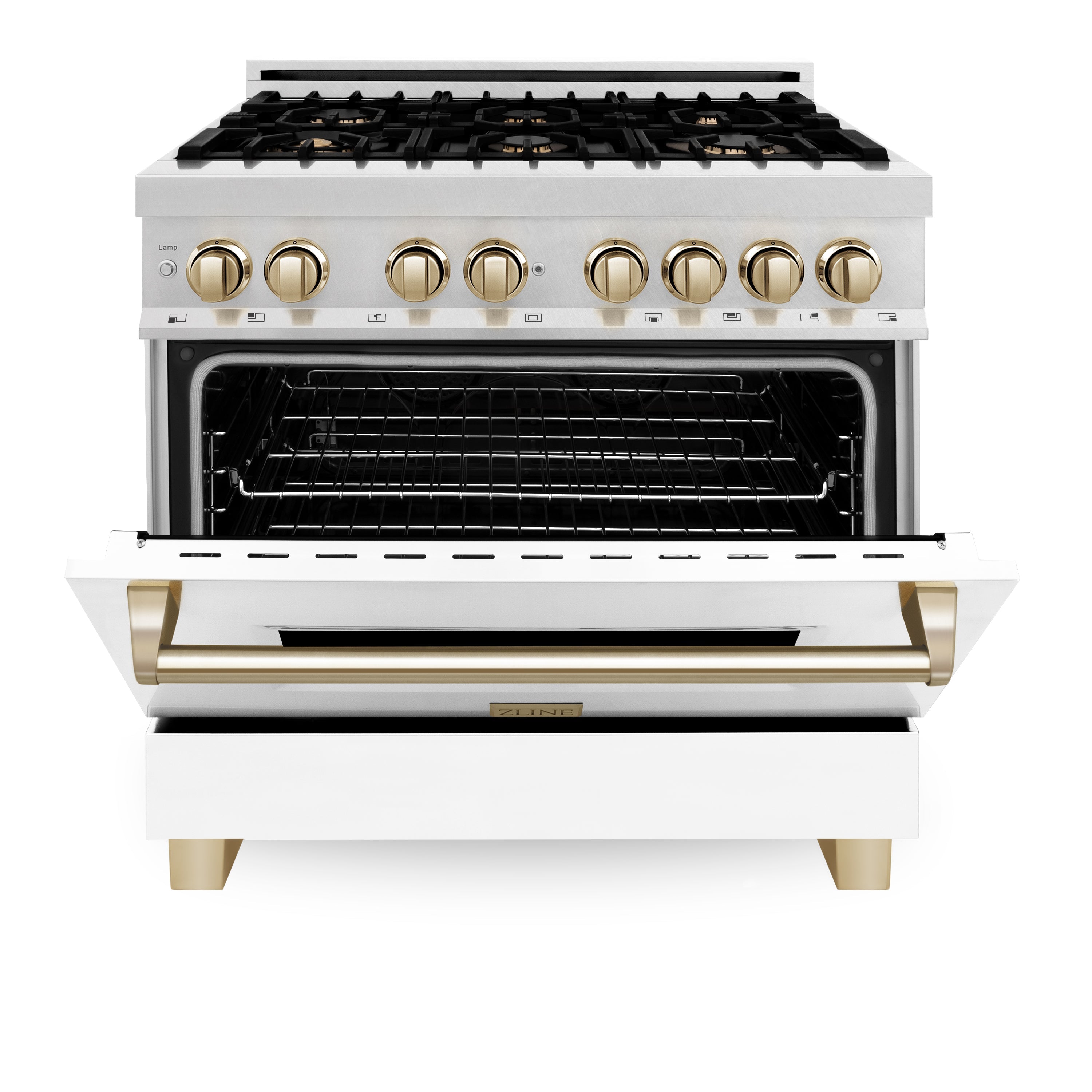 ZLINE Autograph Edition 36" 4.6 cu. ft. Dual Fuel Range with Gas Stove and Electric Oven in DuraSnow® Stainless Steel with White Matte Door and Accents (RASZ-WM-36)