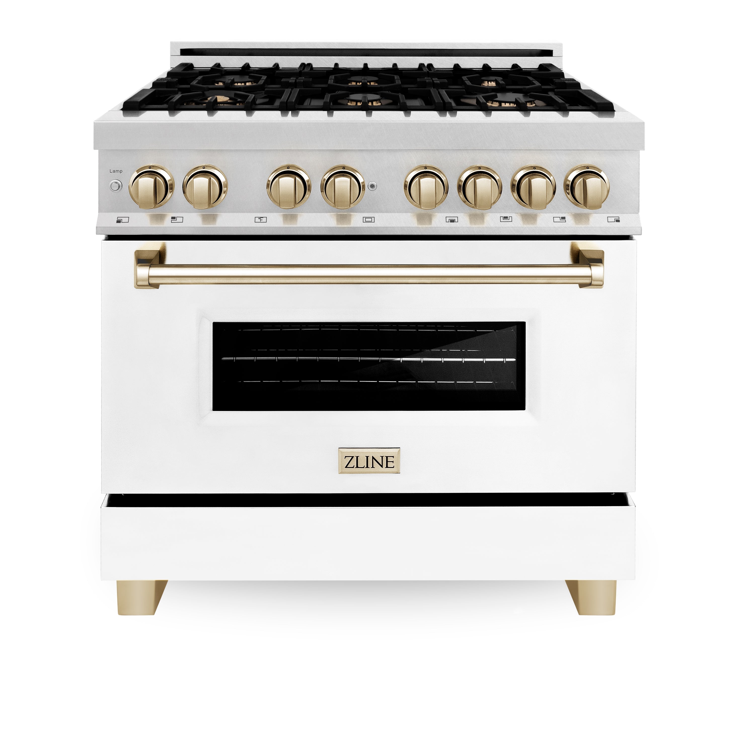 ZLINE Autograph Edition 36" 4.6 cu. ft. Dual Fuel Range with Gas Stove and Electric Oven in DuraSnow® Stainless Steel with White Matte Door and Accents (RASZ-WM-36)