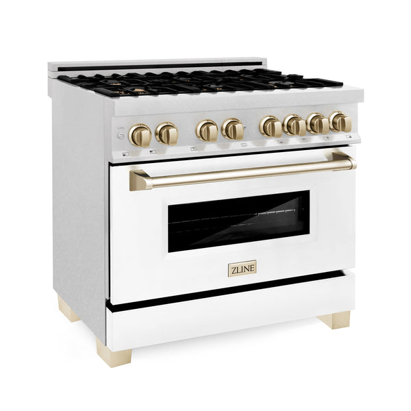 ZLINE Autograph Edition 36" 4.6 cu. ft. Dual Fuel Range with Gas Stove and Electric Oven in DuraSnow® Stainless Steel with White Matte Door and Accents (RASZ-WM-36)