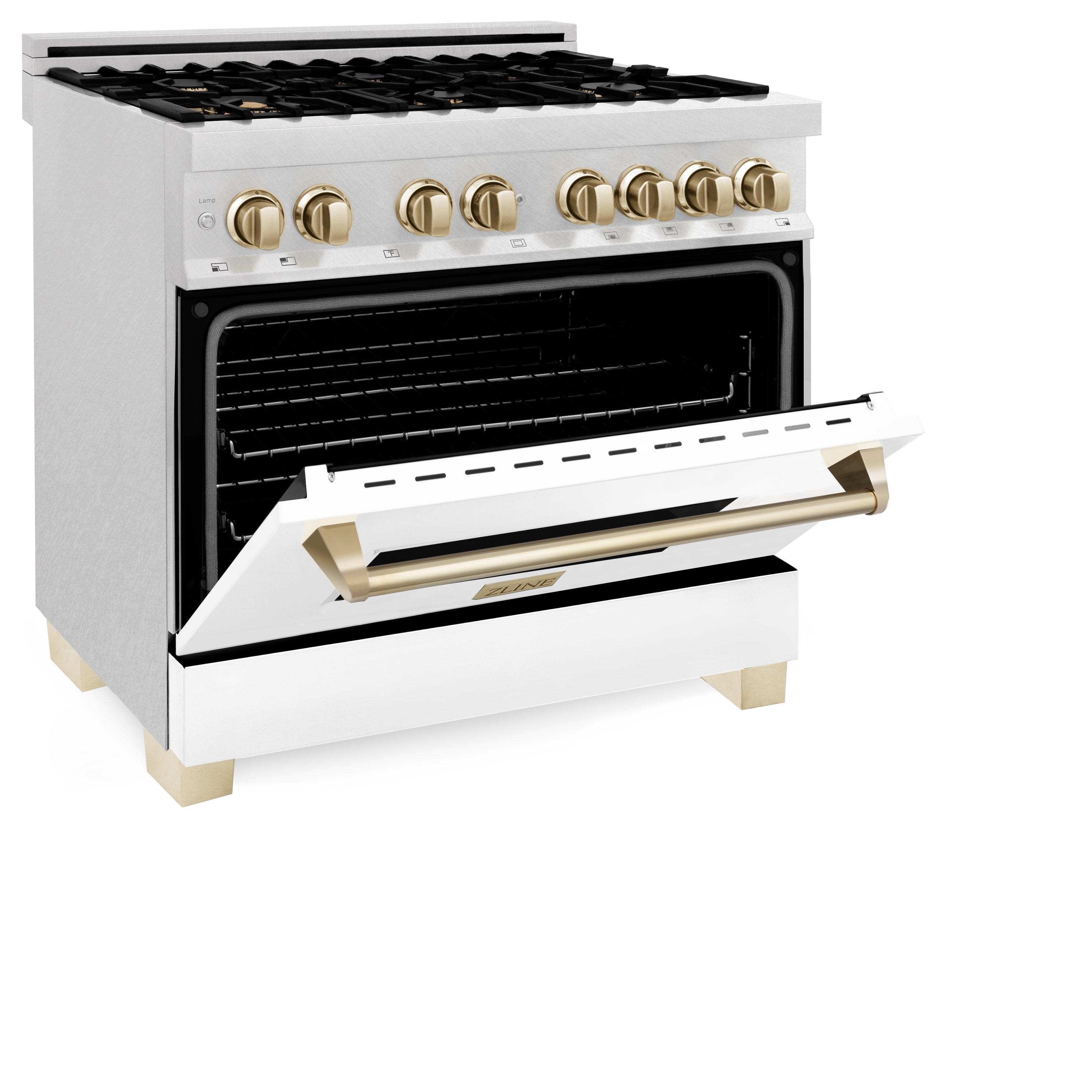 ZLINE Autograph Edition 36" 4.6 cu. ft. Dual Fuel Range with Gas Stove and Electric Oven in DuraSnow® Stainless Steel with White Matte Door and Accents (RASZ-WM-36)