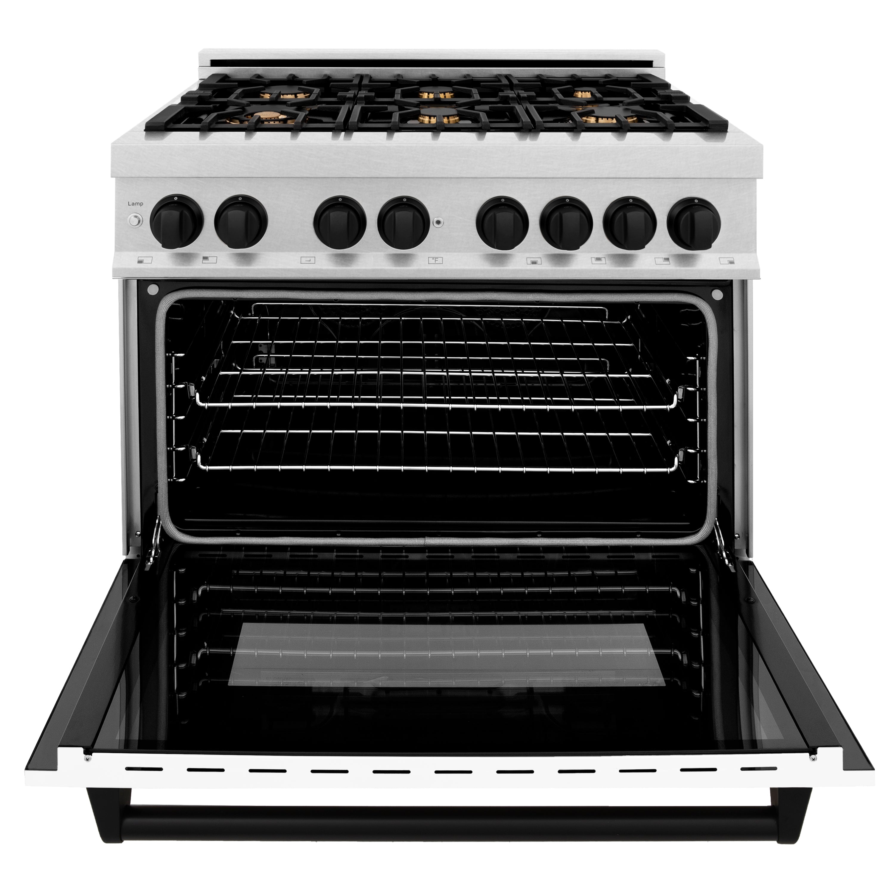 ZLINE Autograph Edition 36" 4.6 cu. ft. Dual Fuel Range with Gas Stove and Electric Oven in DuraSnow® Stainless Steel with White Matte Door and Accents (RASZ-WM-36)