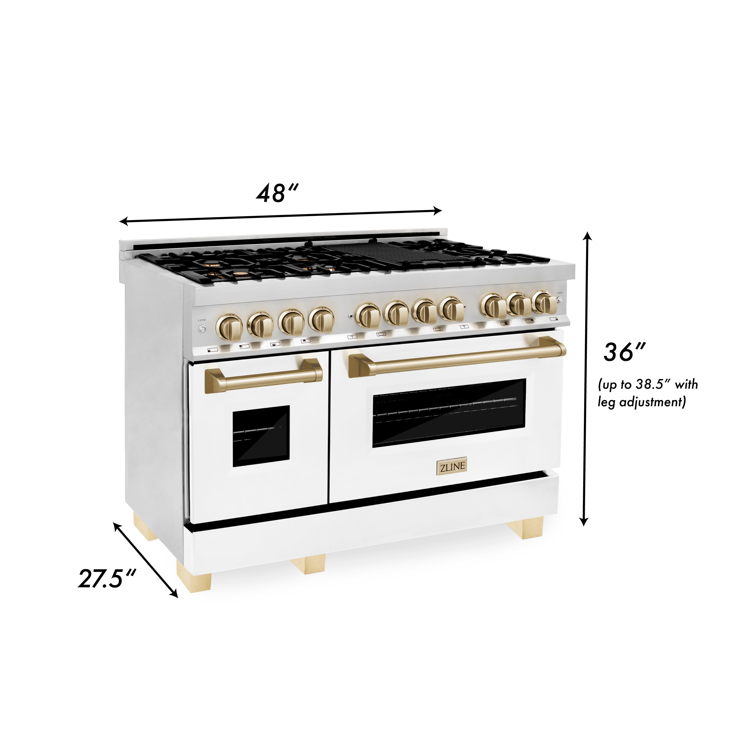 ZLINE Autograph Edition 48" 6.0 cu. ft. Dual Fuel Range with Gas Stove and Electric Oven in Stainless Steel with White Matte Door and Accents (RAZ-WM-48)