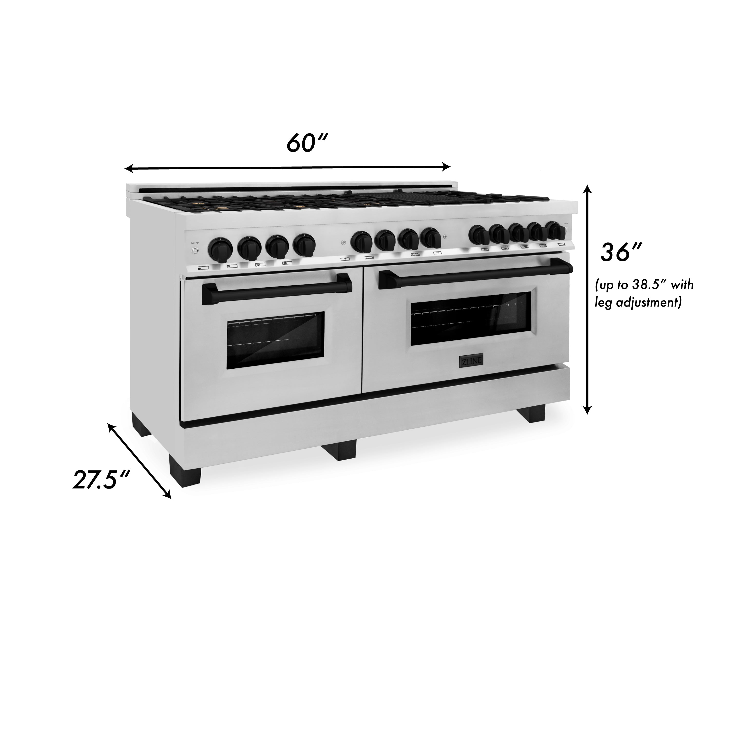 ZLINE Autograph Edition 60" 7.4 cu. ft. Dual Fuel Range with Gas Stove and Electric Oven in Stainless Steel with Accents (RAZ-60)