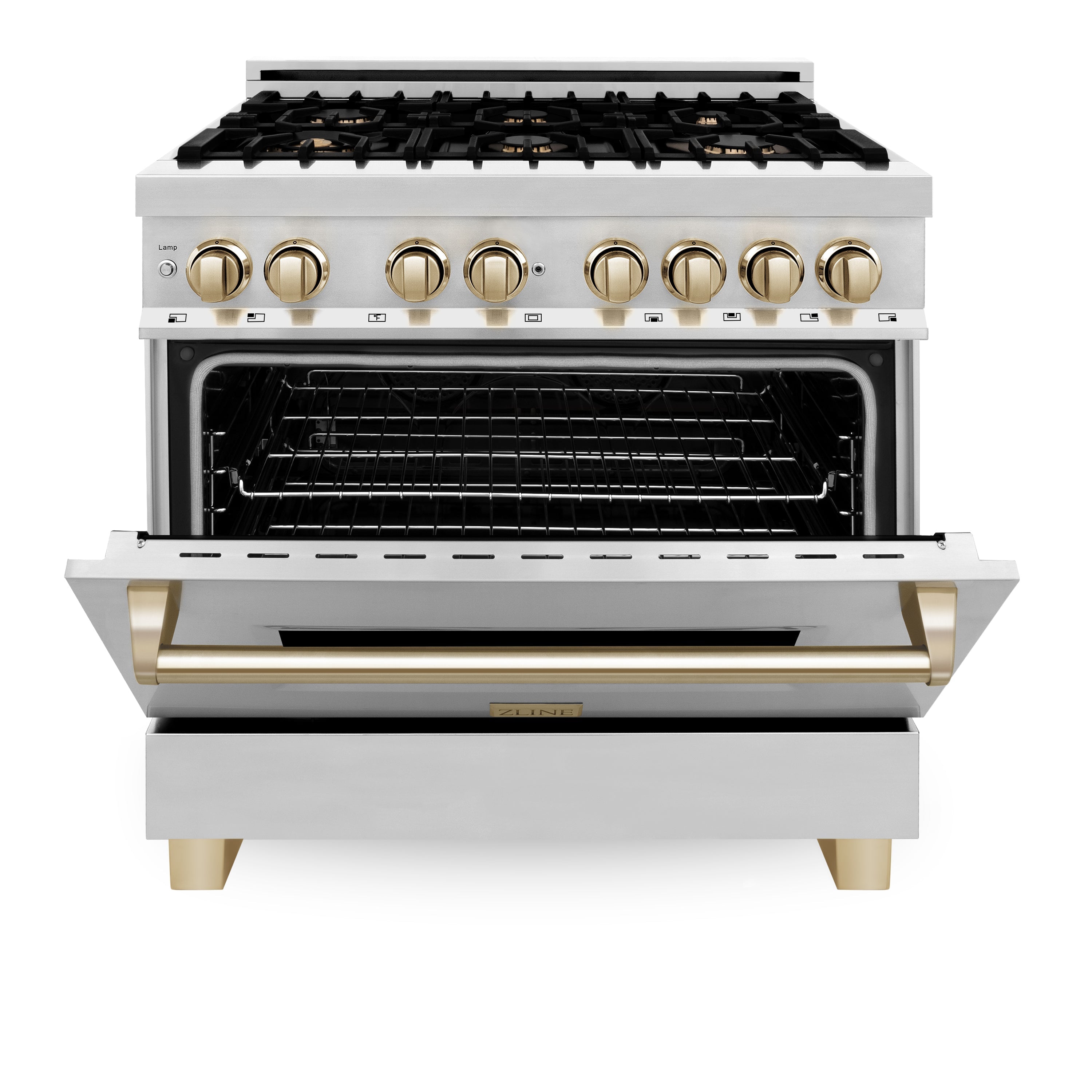 ZLINE Autograph Edition 36" 4.6 cu. ft. Dual Fuel Range with Gas Stove and Electric Oven in Stainless Steel with Accents (RAZ-36)