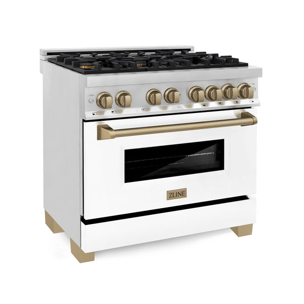 ZLINE Autograph Edition 36" 4.6 cu. ft. Dual Fuel Range with Gas Stove and Electric Oven in Stainless Steel with White Matte Door and Accents (RAZ-WM-36)