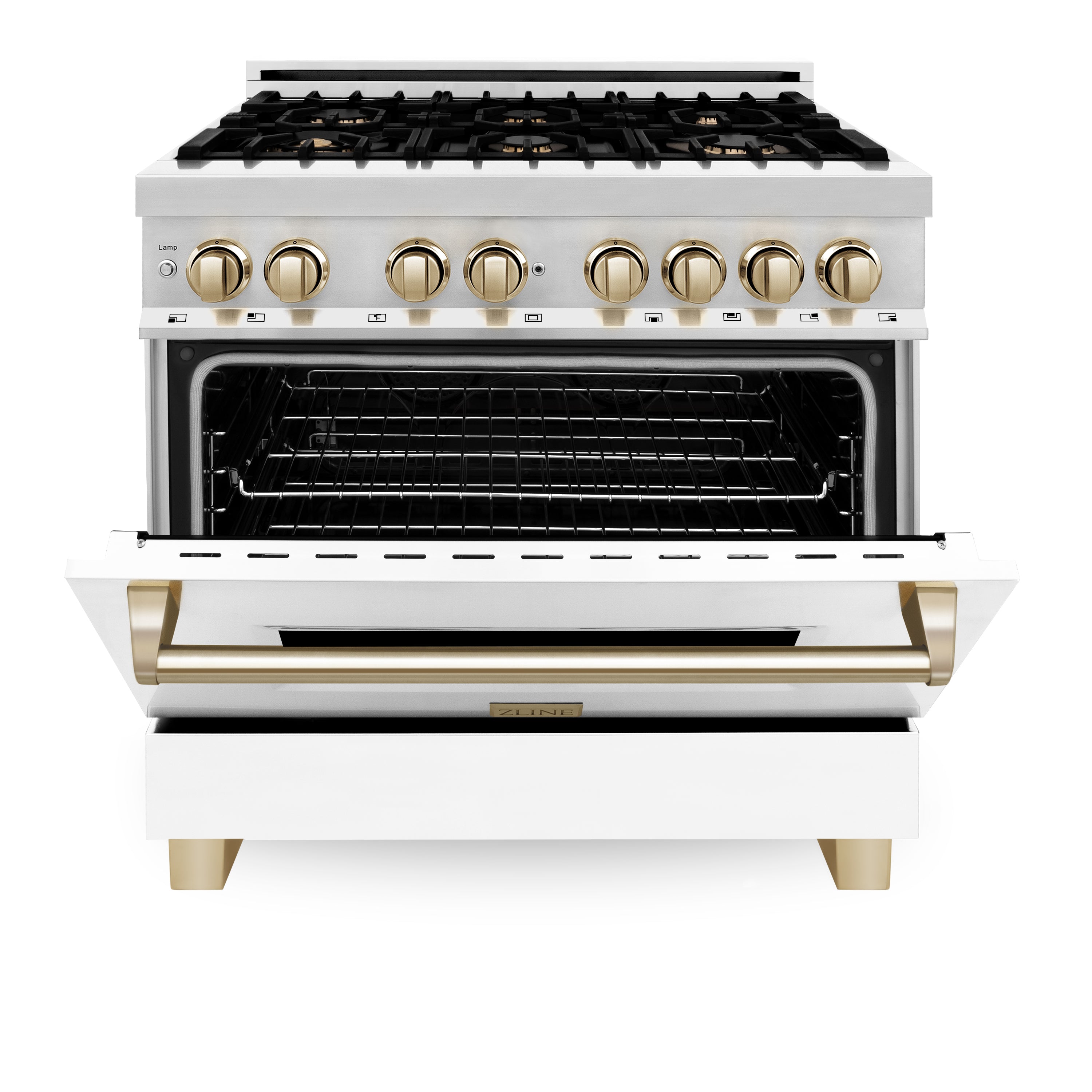 ZLINE Autograph Edition 36" 4.6 cu. ft. Dual Fuel Range with Gas Stove and Electric Oven in Stainless Steel with White Matte Door and Accents (RAZ-WM-36)