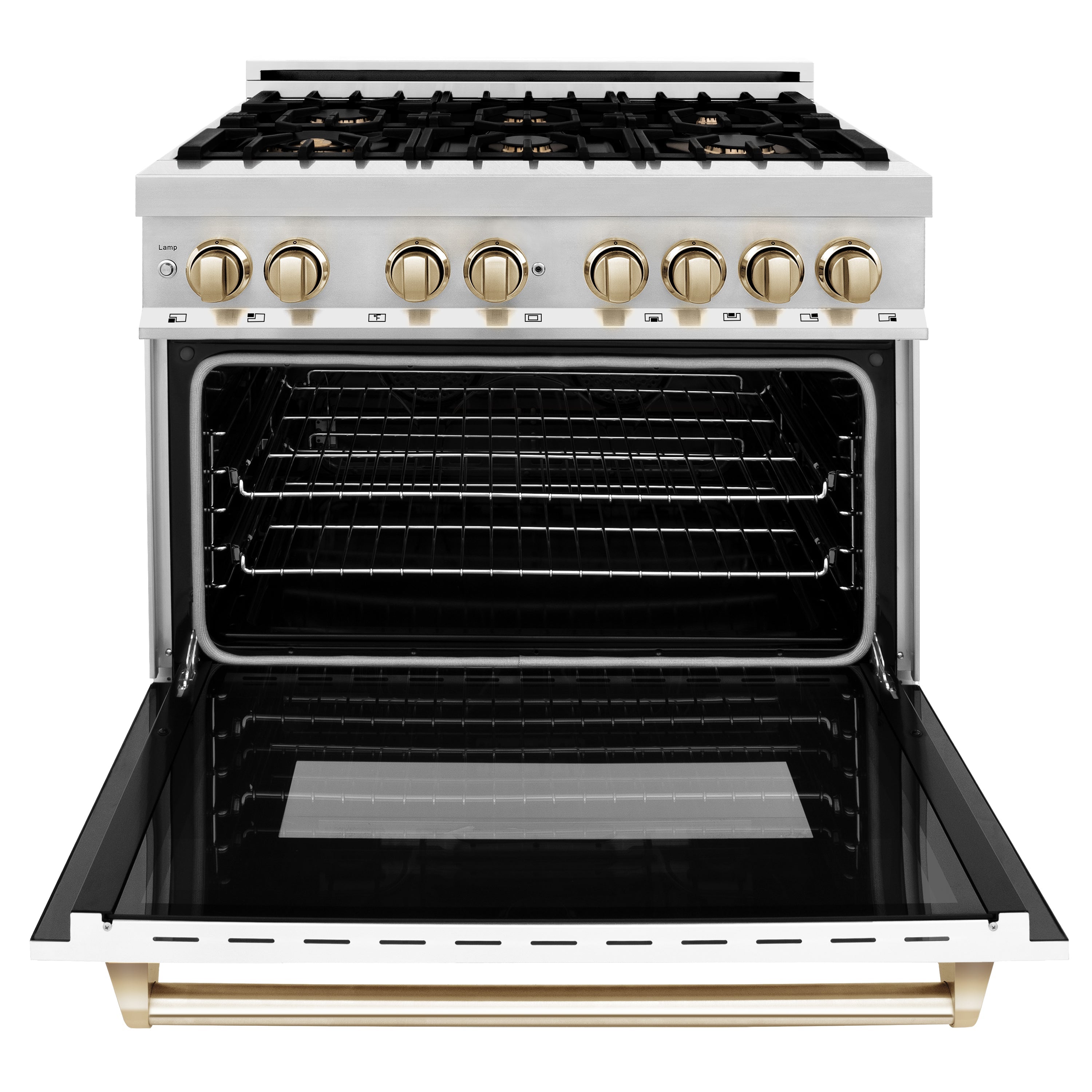 ZLINE Autograph Edition 36" 4.6 cu. ft. Dual Fuel Range with Gas Stove and Electric Oven in Stainless Steel with White Matte Door and Accents (RAZ-WM-36)